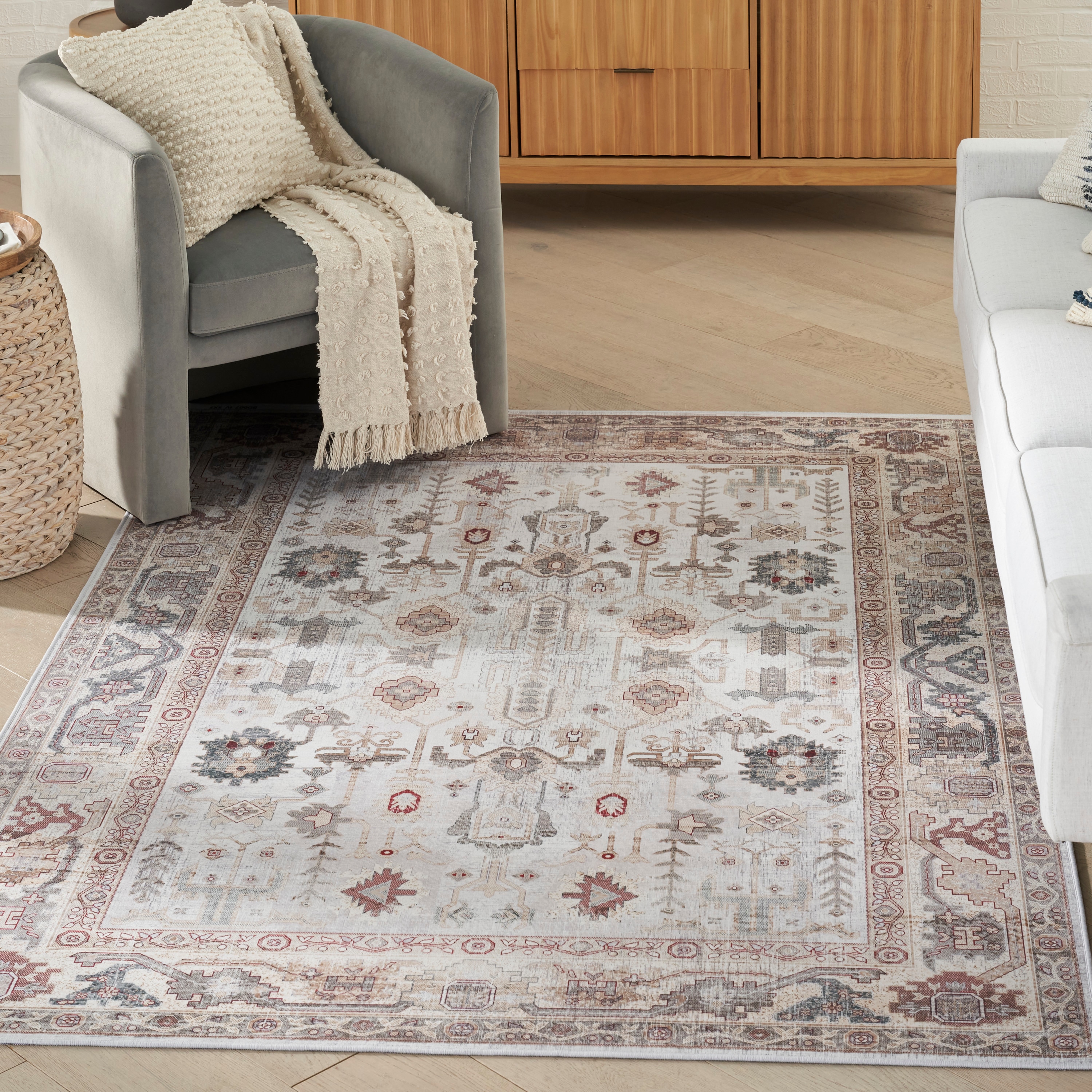 Nourison Home 099446931658 Vintage Home 5 x 7 (ft) Polyester Ivory Rectangular Indoor Distressed/Overdyed Persian Area rug