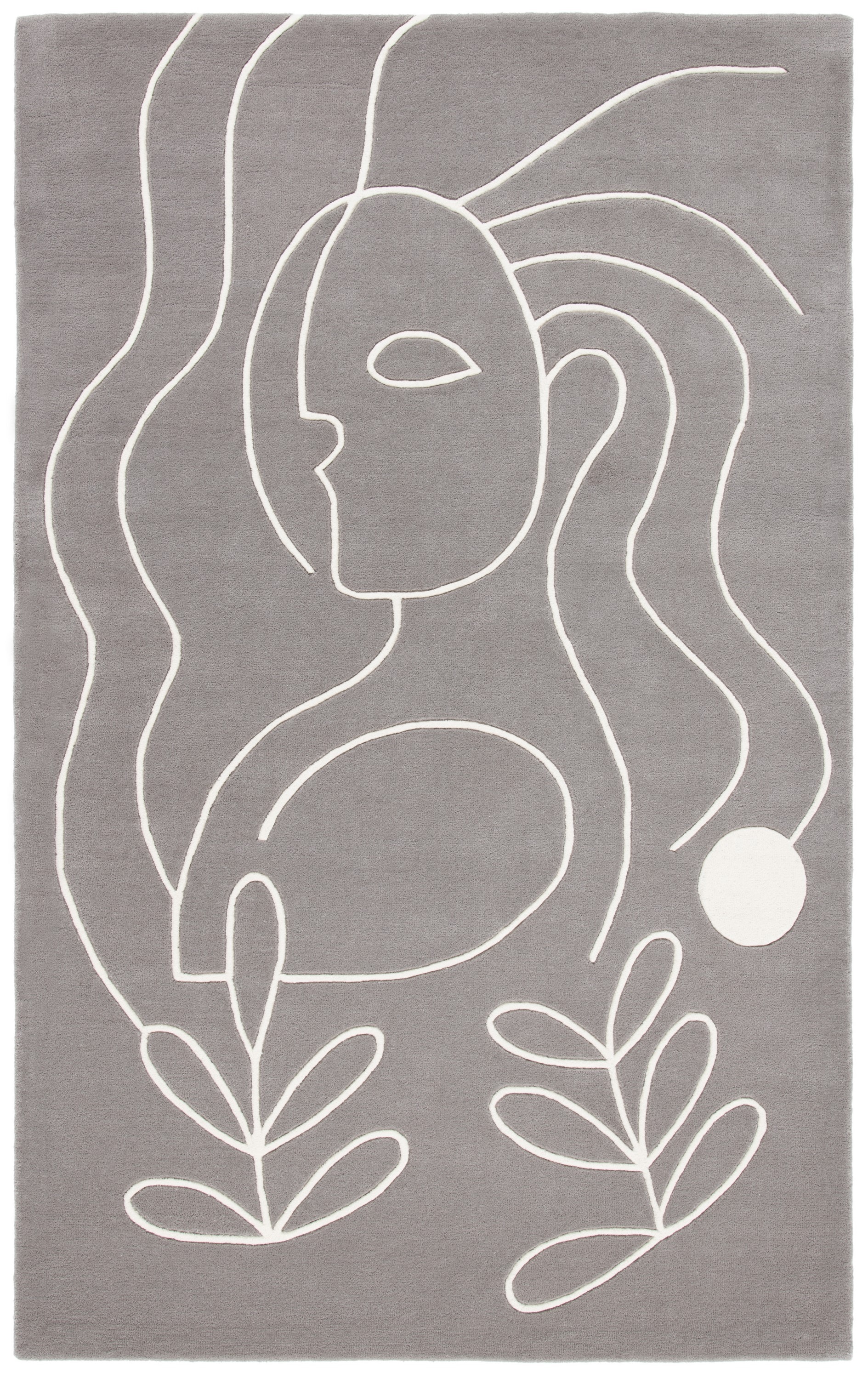 Grey and Ivory Abstract Tufted Wool Silk Area Rug
