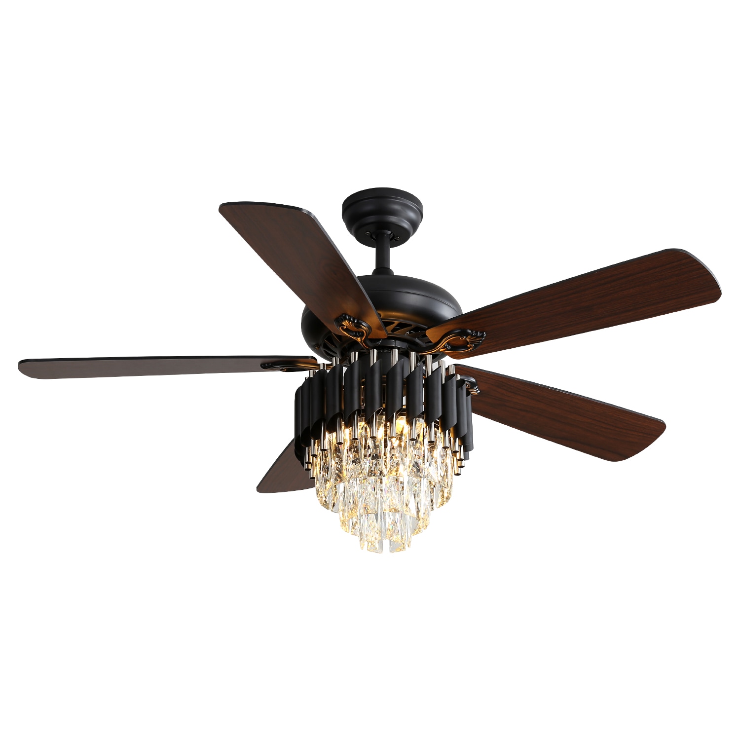 Flynama L-51949BN Ceiling Fan 52-Inches Matte Black with Plywood Blades Indoor Downrod mount Standard Ceiling Fan With Light and Remote ( 5 -Blade)