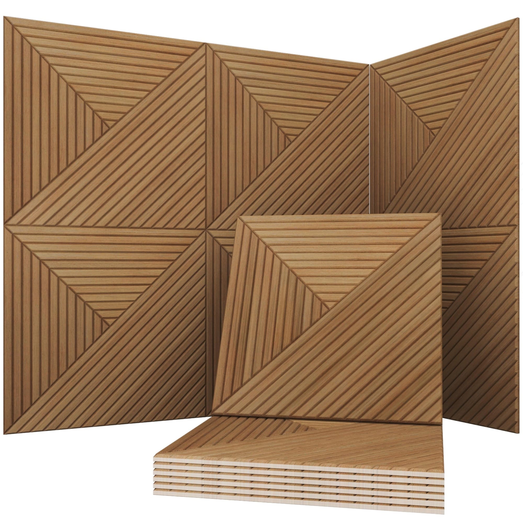 Misopily Acoustic Wall Panels 6 Piece Set 23.62 X 23.62 Inches Decorative Sound Absorbing Wall Art with Groove Pattern and Wood Texture Print #LMS0821M182