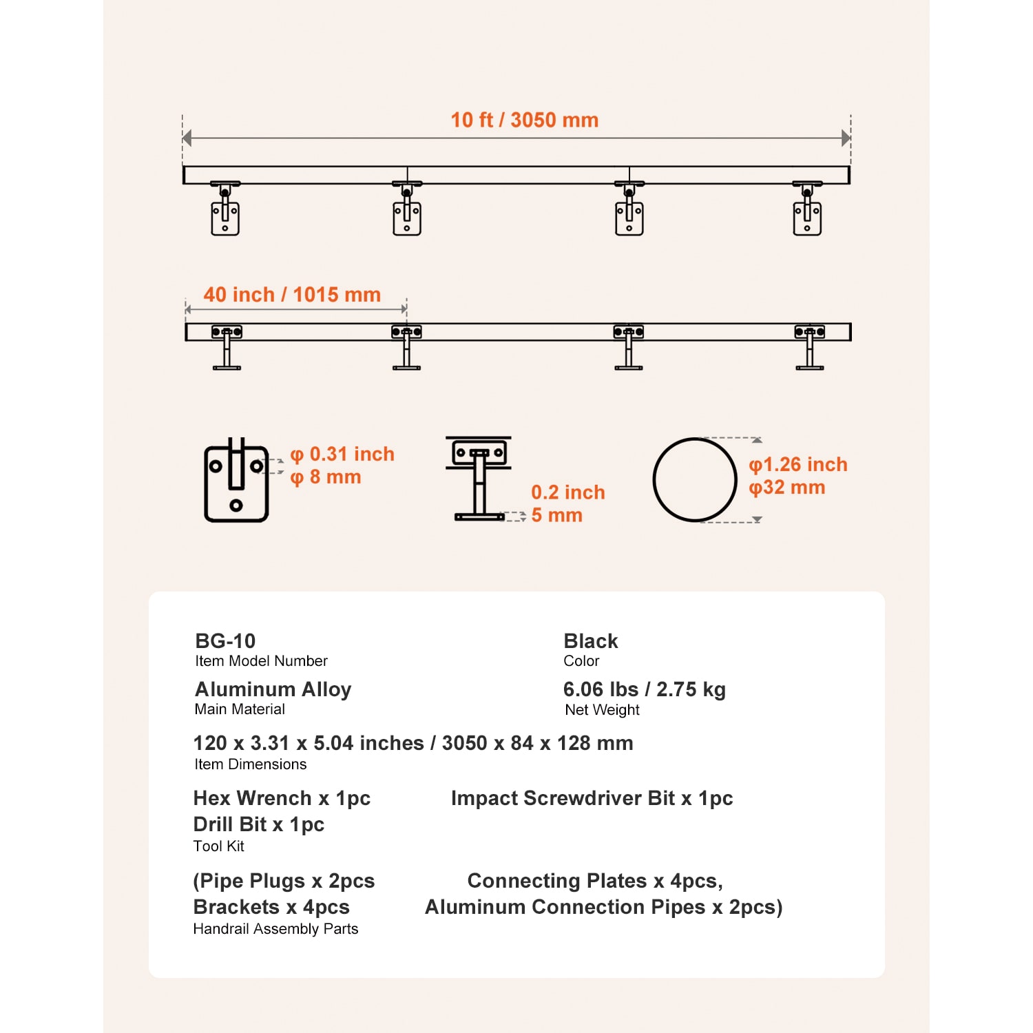 VEVOR SCBGSLZYGFS107286V0 Interior-Stairpart-Railing - View #8