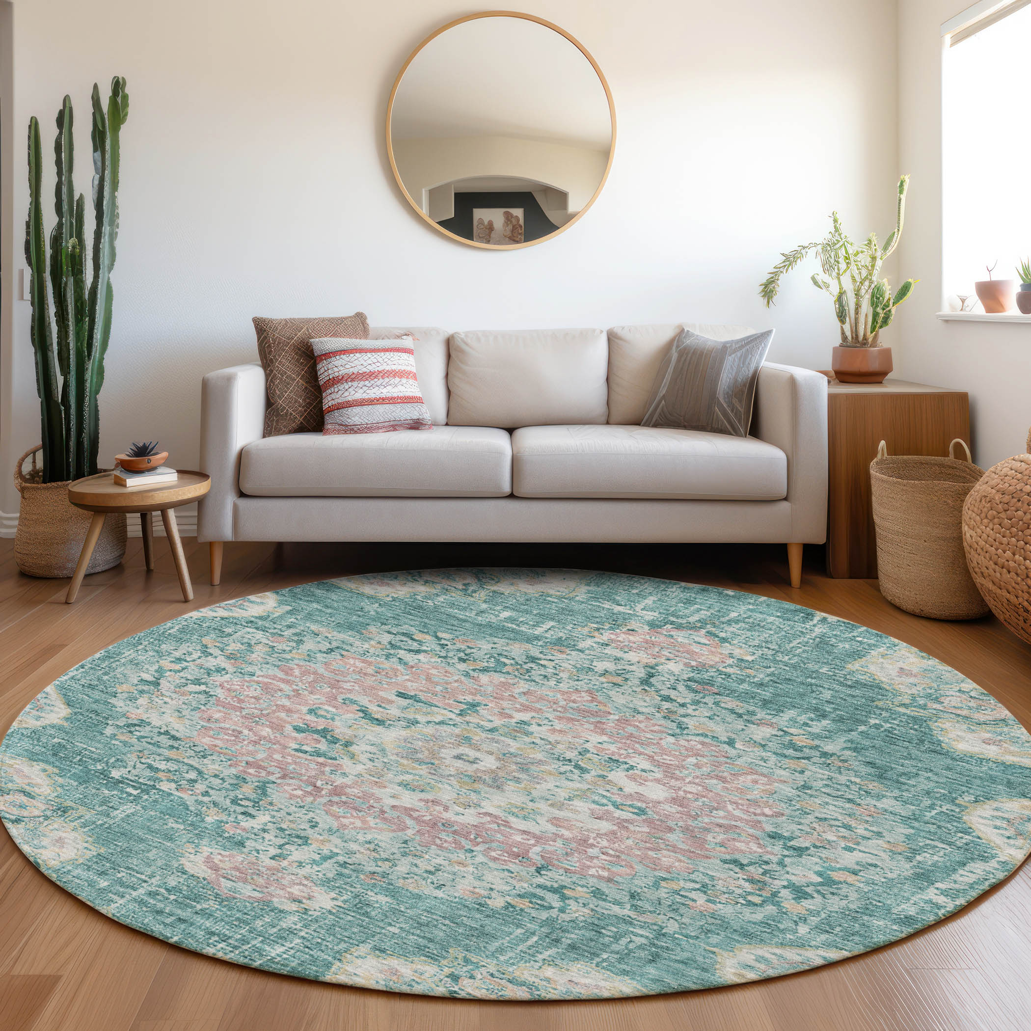 Addison Rugs ACN1236TE8RO Chantille ACN1236TE 8 x 8 (ft) Polyester Teal Round Indoor/Outdoor Geometric Machine washable Area rug