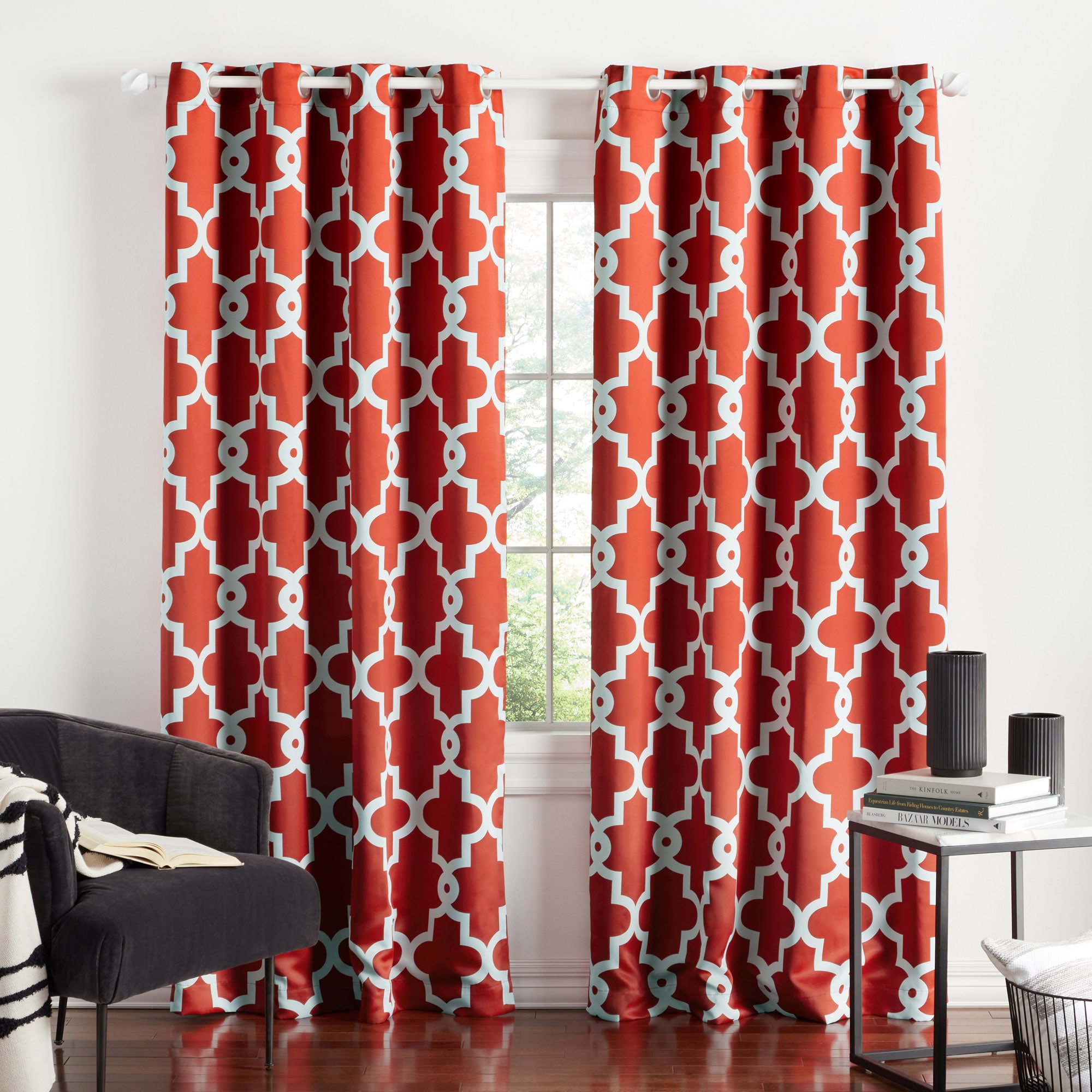 Exclusive Home EH8021-06 2-96G 96-Inches Mecca Orange Geometric Room darkening Interlined Grommet Curtain panel pair