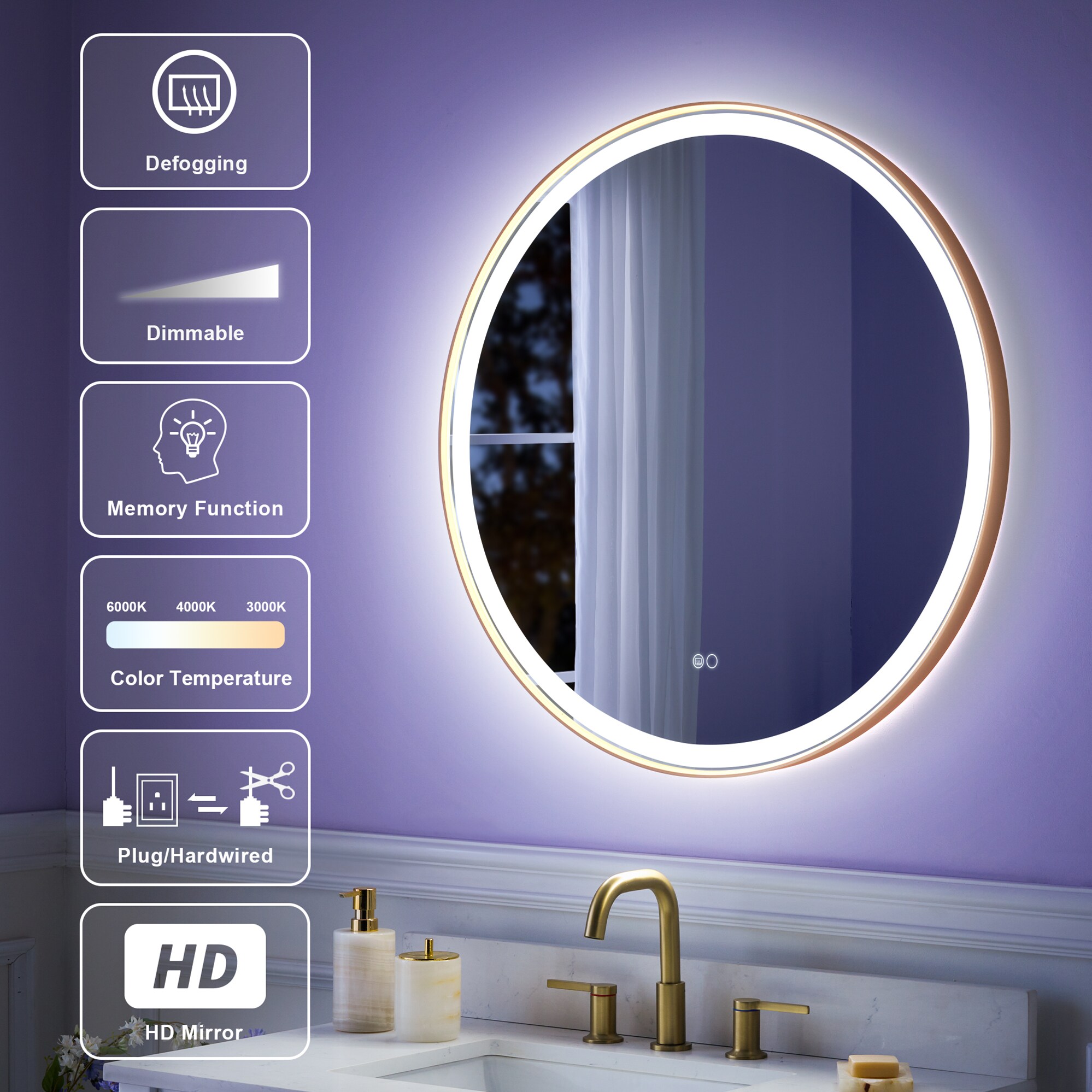 WELLFOR W9RD3232BG Framed-Bath-Mirrors - View #2