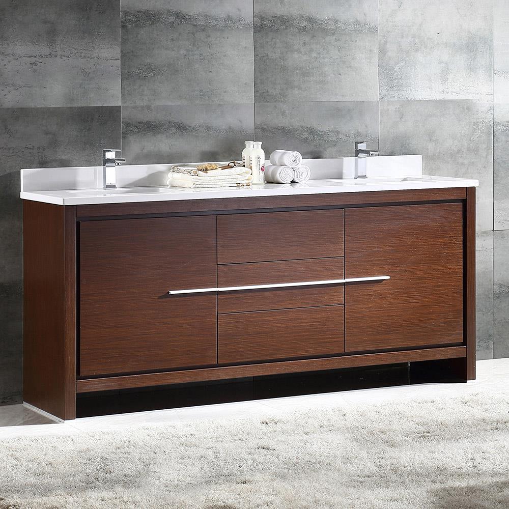 Fresca Allier 72-in Wenge Brown Double Sink Bathroom Vanity with White ...