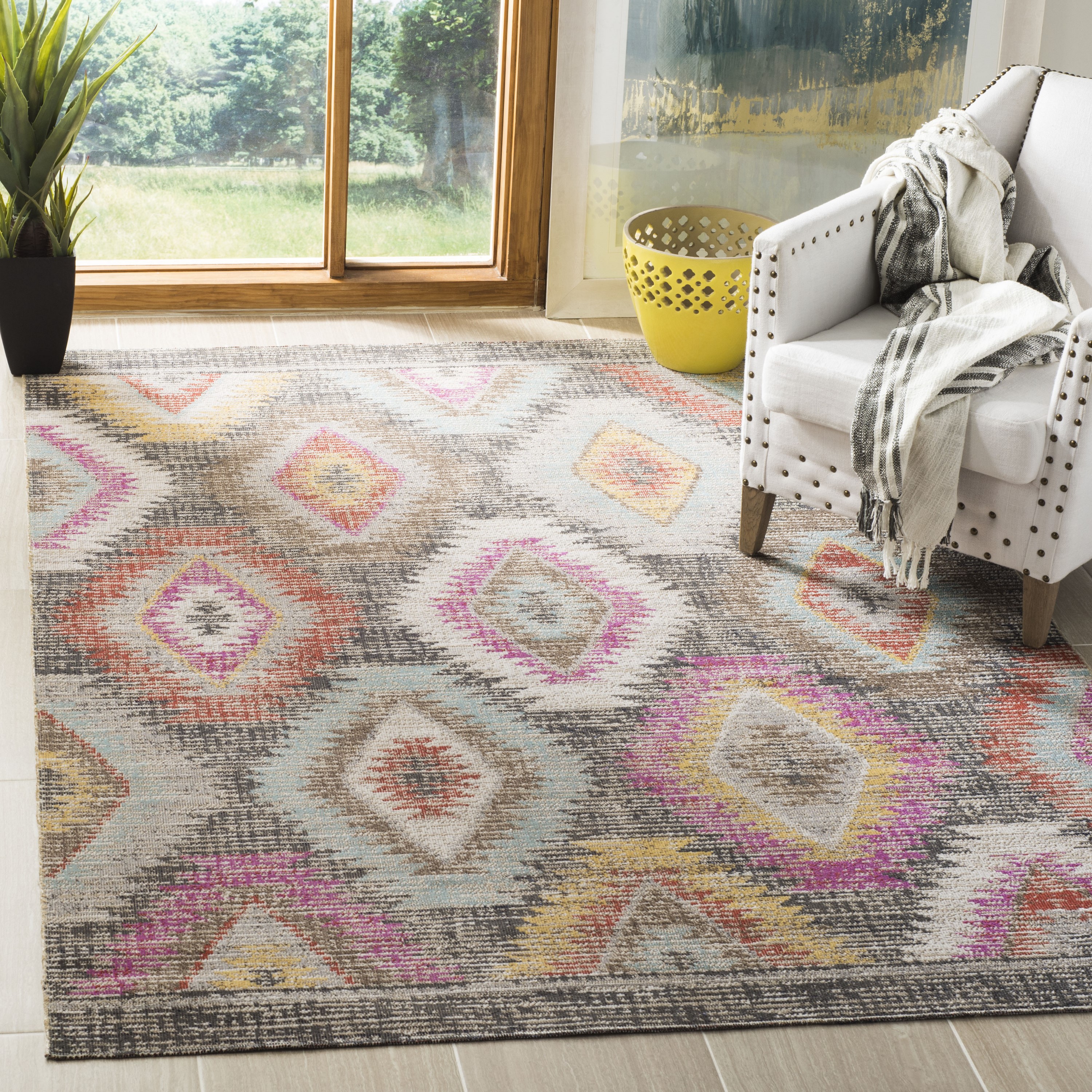 Safavieh MTG212F-5 Montage 5 x 8 (ft) Loomed Polypropylene Gray/Multi Rectangular Indoor/Outdoor Distressed/Overdyed Southwestern Area rug