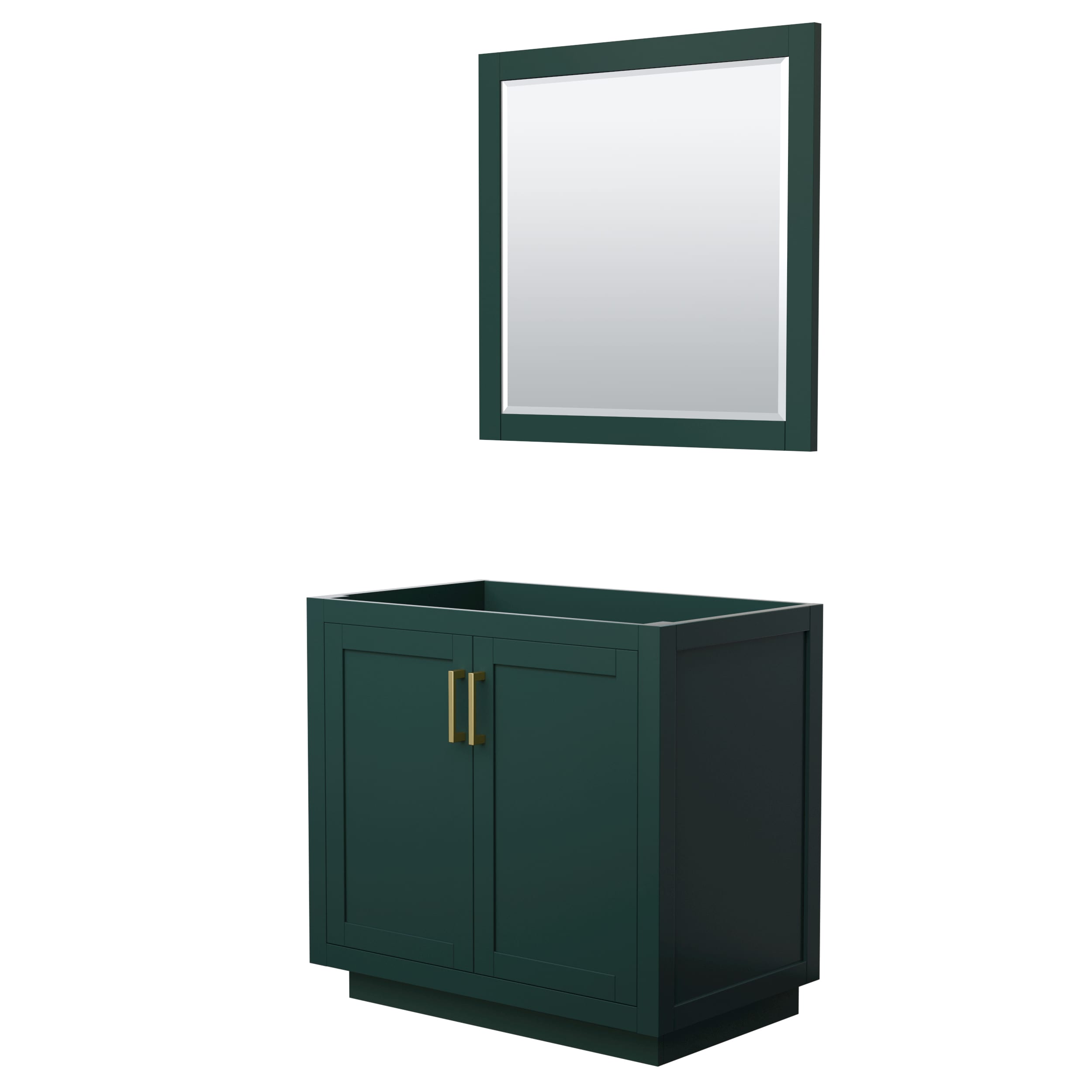 Wyndham Collection WCF292936SGDCXSXXM34 Miranda 36-in Green with Brushed Gold Trim Bathroom Vanity Base Cabinet without Top (Mirror Included)