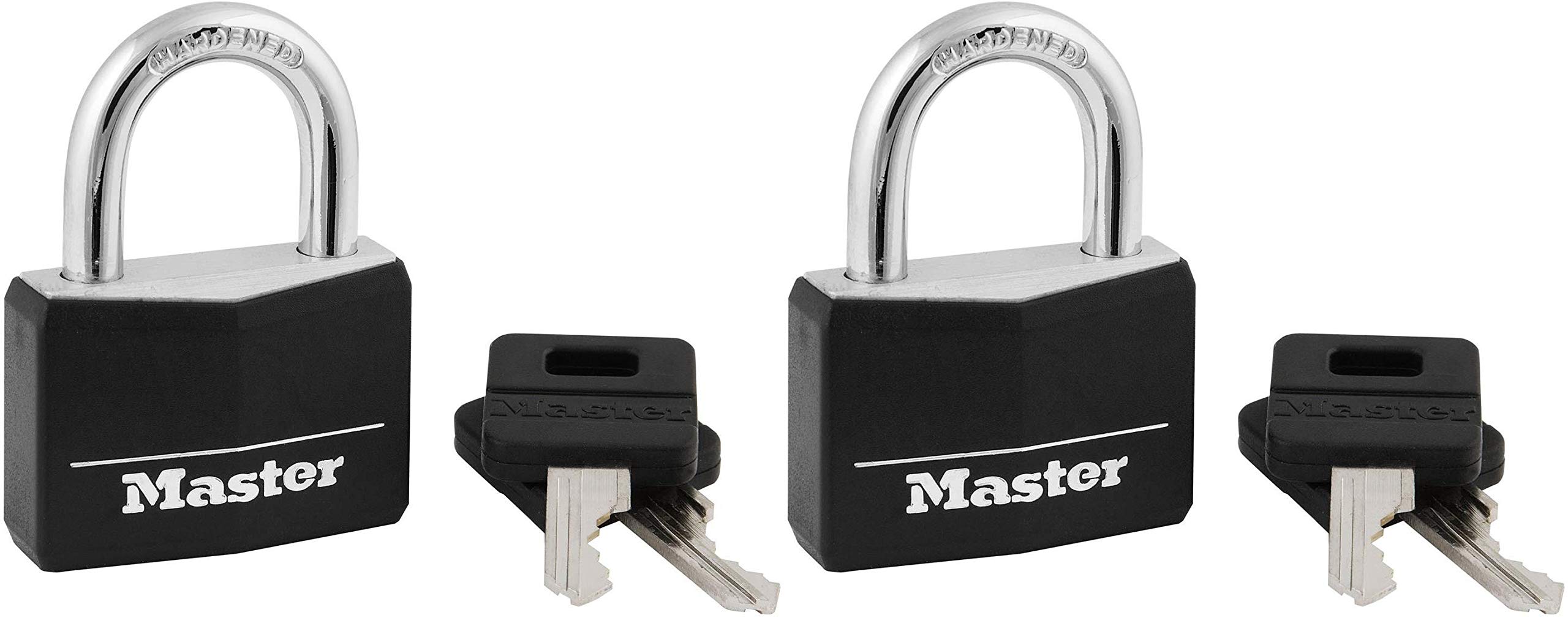 Master Lock Black Covered Aluminum Padlock Gym Locker Lock with Key for Indoor or Outdoor Use with Vinyl Weather Resistant Cover 141D (Pack of 2) #141D-1032