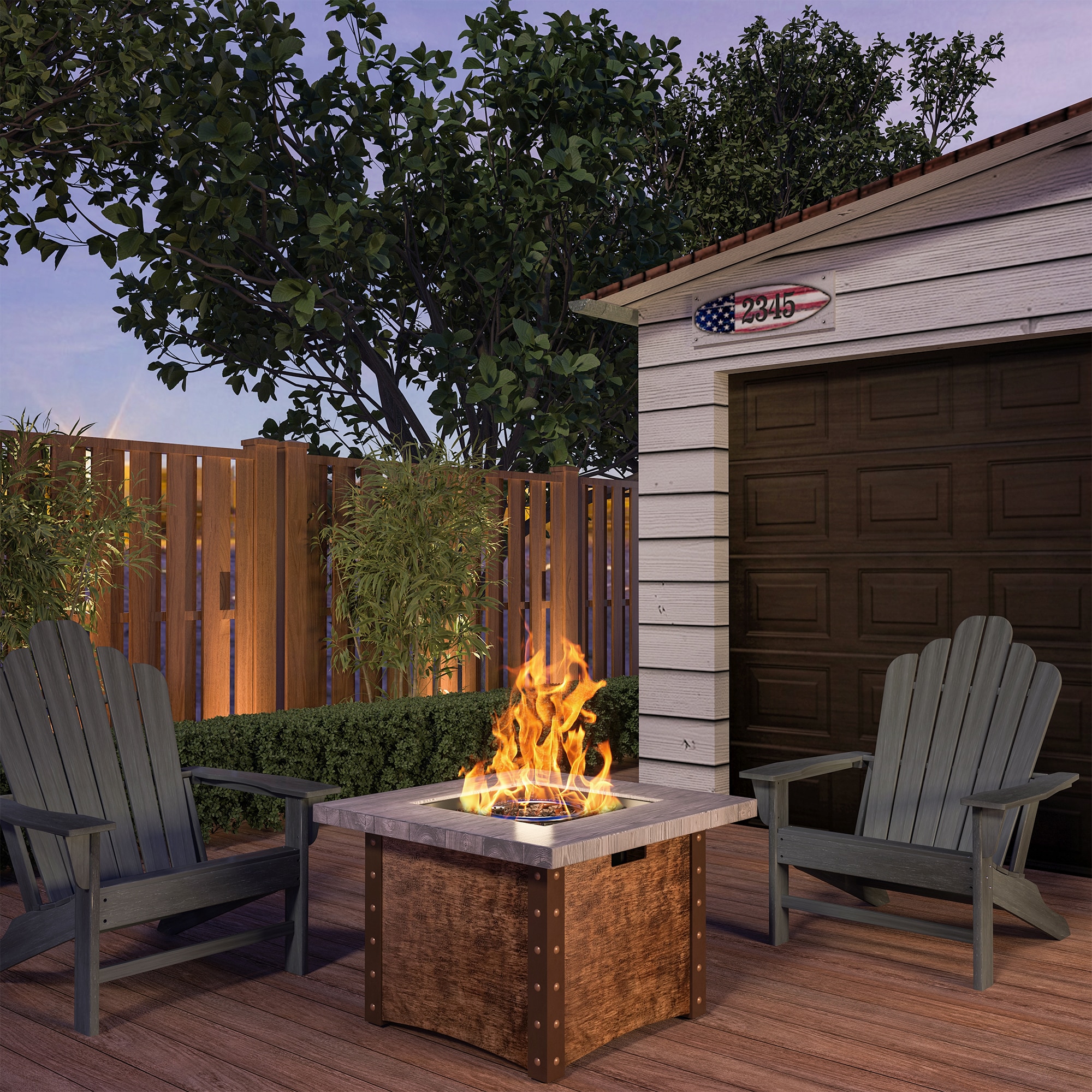 Outdoor fire pit with adirondack online chairs