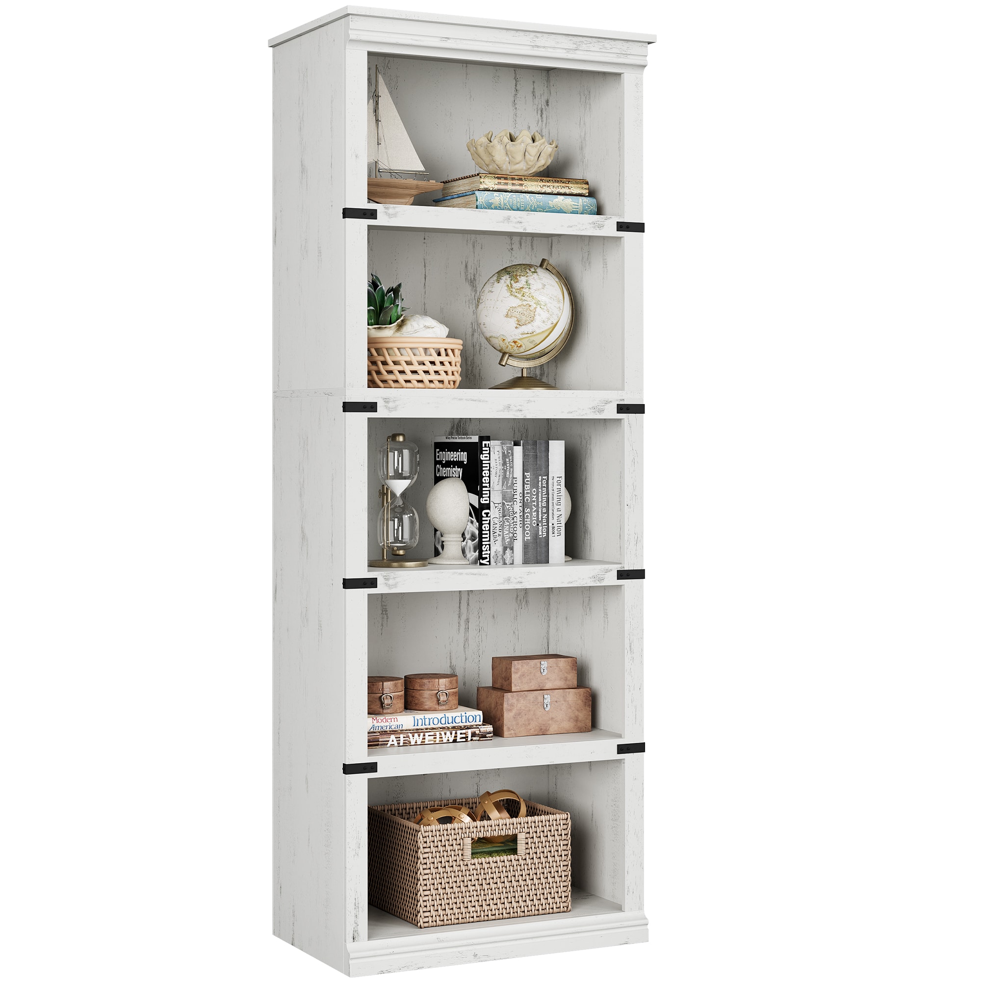 Assile 67 Inch 5-Tier Bookcase. Farmhouse Wooden Storage Bookshelf ...