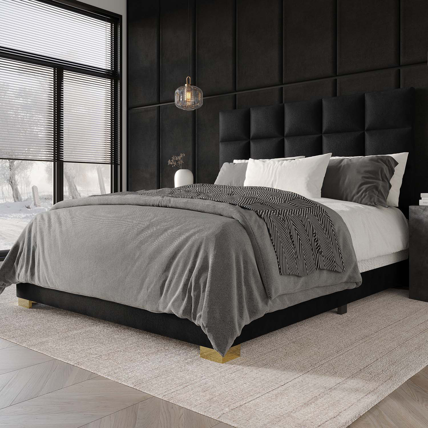 CasePiece C8539KUB-BK-VV Black King Wood Upholstered Bed