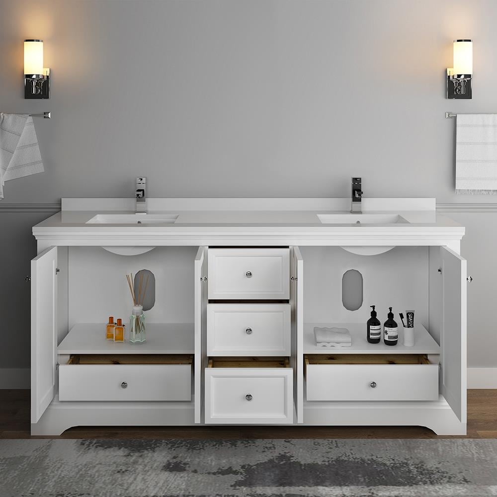 Windsor 72" Matte White Double Sink Freestanding Vanity with Quartz Top