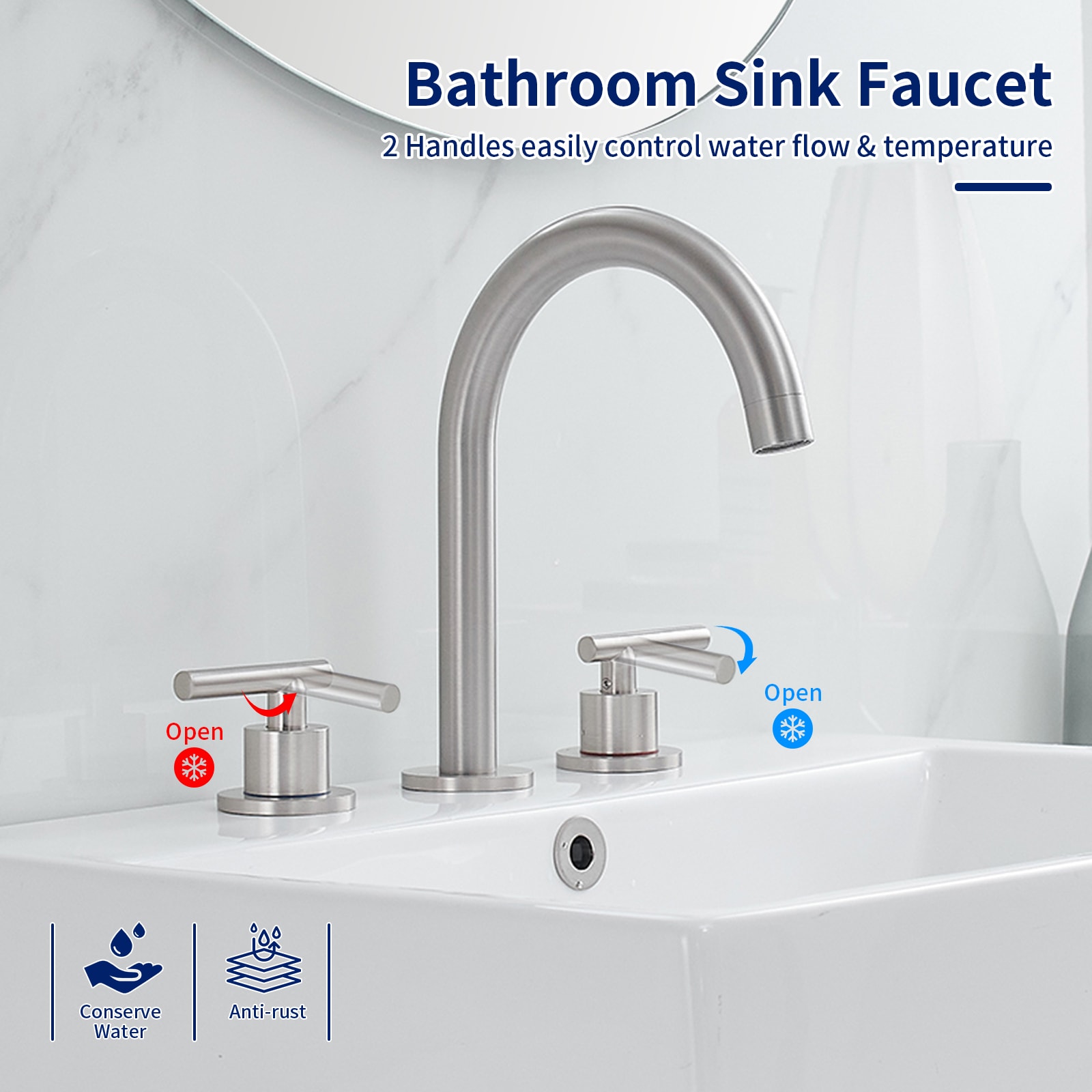 Brushed Nickel 8-Inch Widespread 2-Handle High-Arc Bathroom Faucet