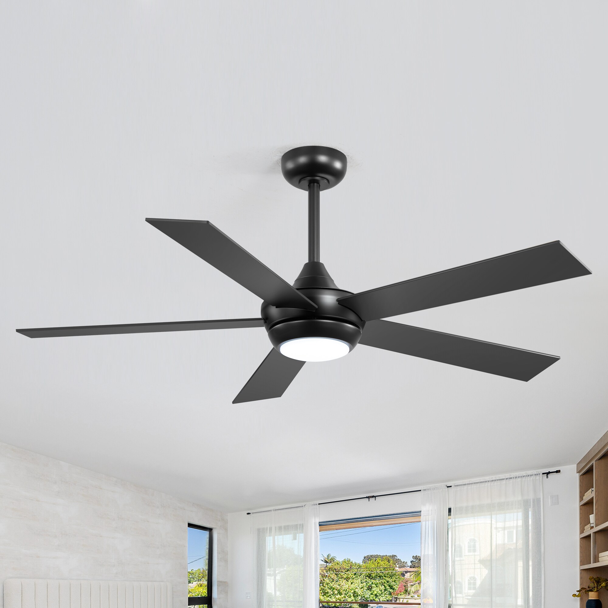 Breezary 32024-AB 52-in Color-Changing Integrated LED Matte Black with Black Blades Ceiling Fan With Light - Remote Included ( 5 -Blade )