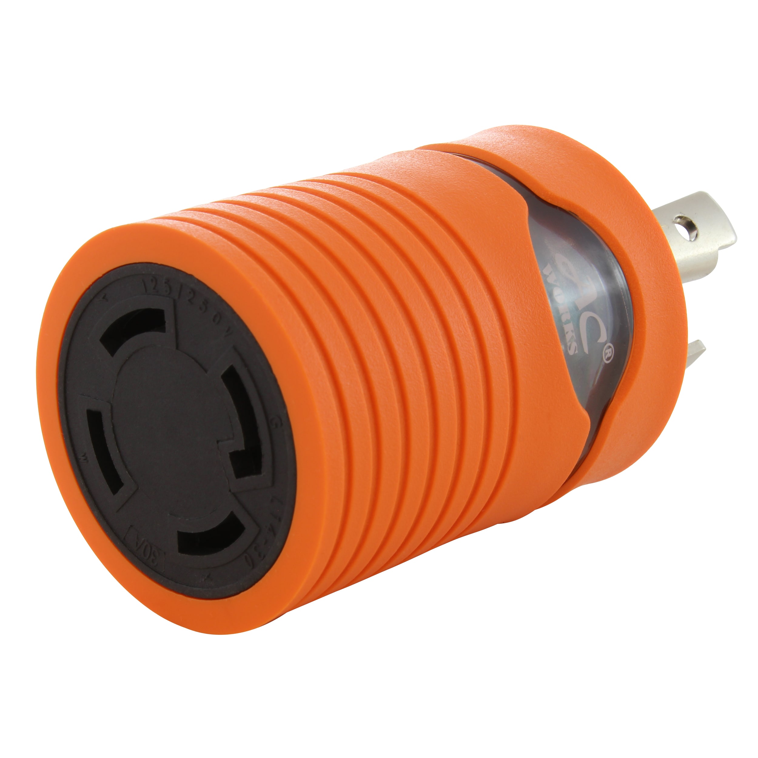 AC WORKS ADL630L1430 NEMA L6-30P to NEMA L14-30R 30 -Amp 3-wire to 4-wire grounding Single to single Orange Basic Barrel Adapter