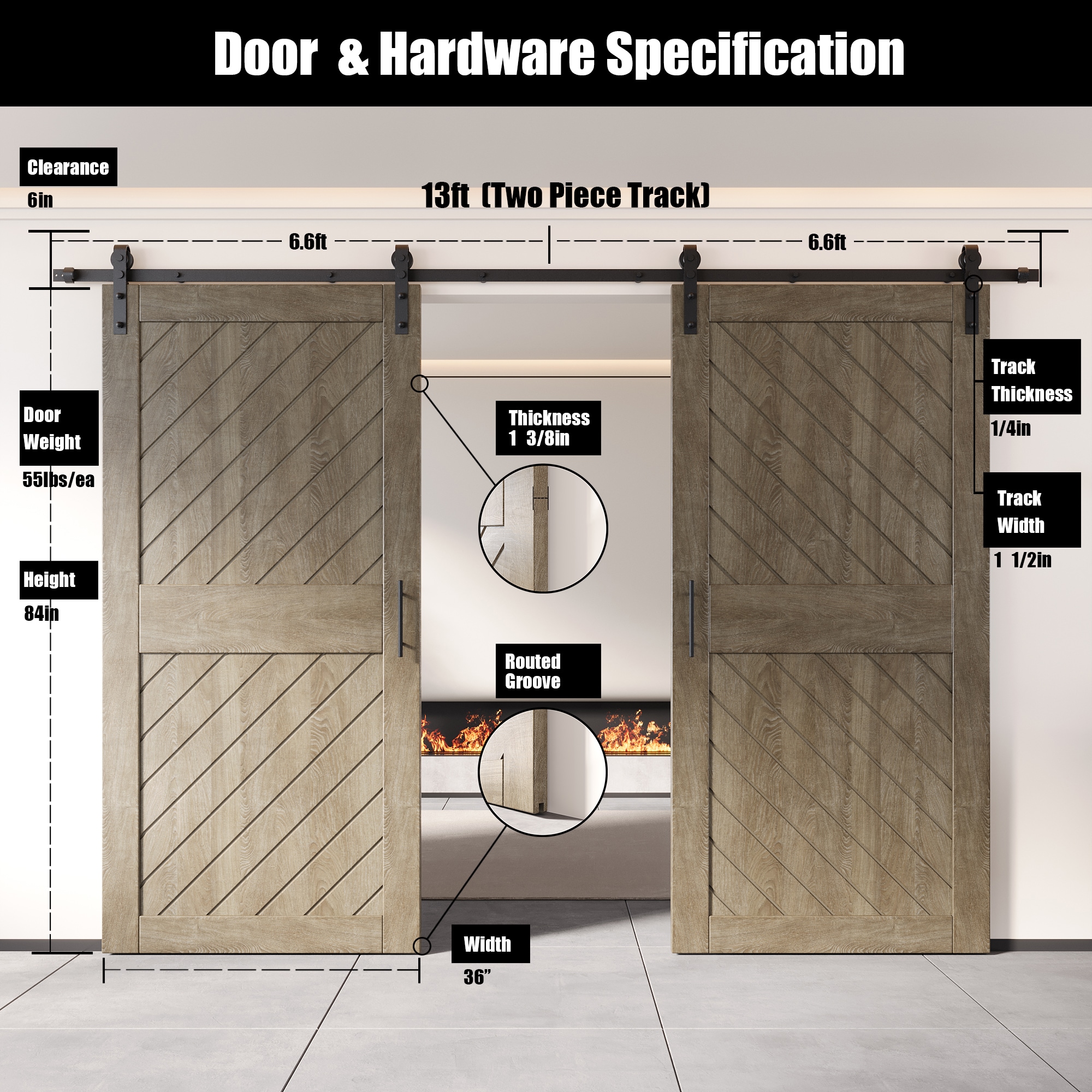 HOMACER YT2H156C-XT1-3684-GR Barn-Doors - View #2
