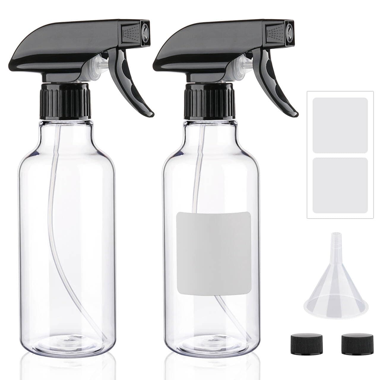 Phyfalip  Plastic Spray Bottles 12oz 2 pack Adjustable Mist Stream Heavy Duty Square Water Bottle for Hair Cleaning Plants Cooking BBQ Essential