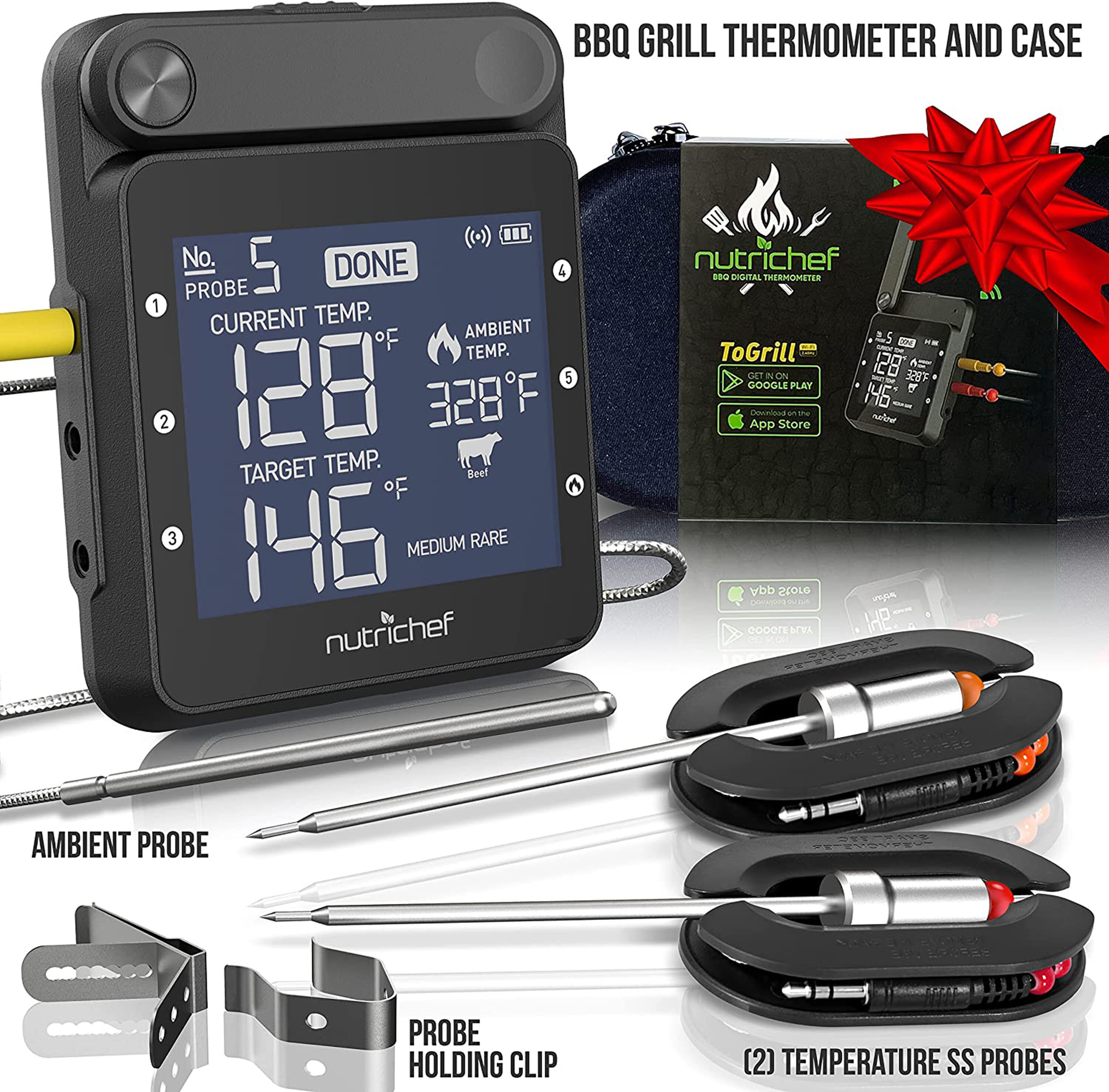 GrillEye Round Bluetooth Compatibility Grill Thermometer in the
