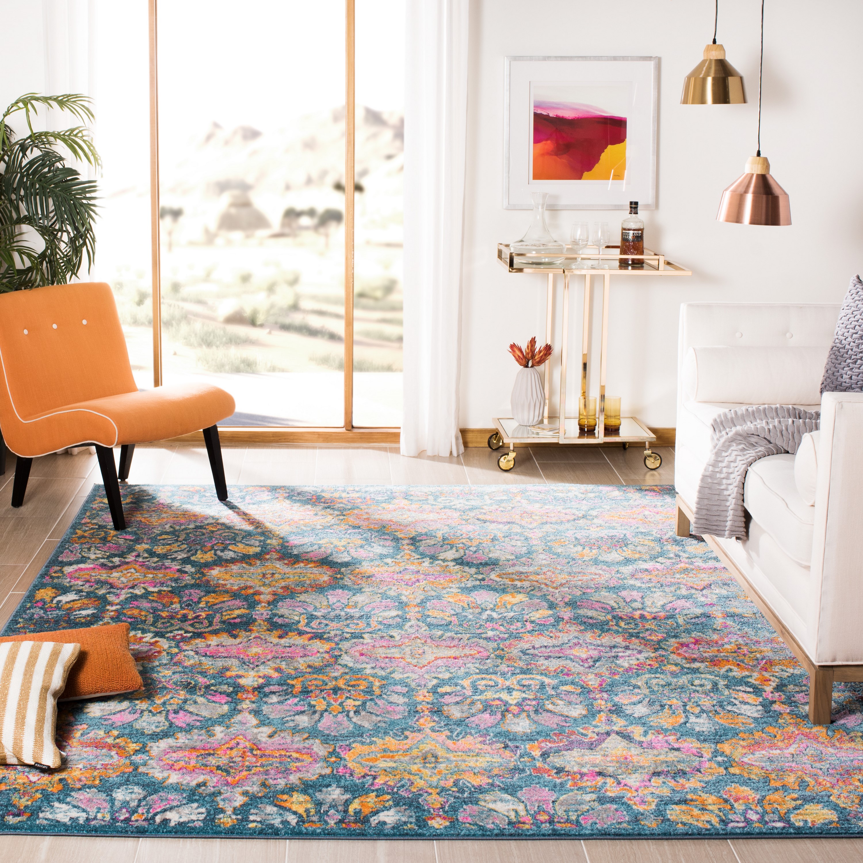 Safavieh MAD144A-8 Madison Merritt 8 x 10 (ft) Loomed Polypropylene Blue/Orange Rectangular Indoor Bohemian/Eclectic Area rug