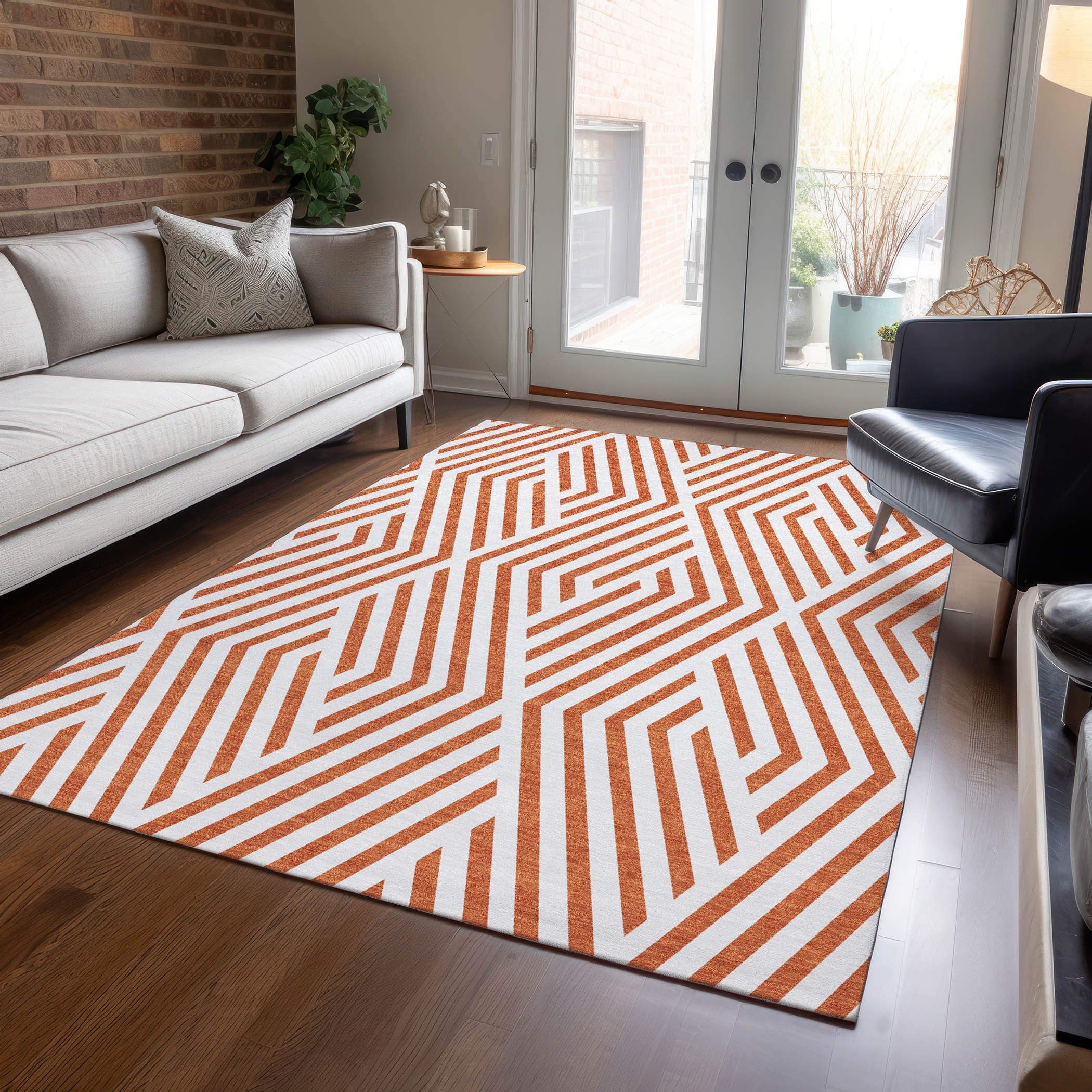 Addison Rugs ACN550PK30X46 Chantille ACN550PK 2 x 3 (ft) Polyester Paprika Rectangular Indoor/Outdoor Floral/Botanical Mid-Century Modern Machine washable Area rug