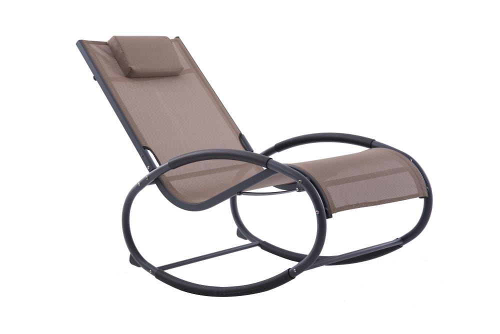 Vivere WAVEROCK1-MA WAVEROCK1 Black Aluminum Frame Rocking Chair with Brown Mesh Seat