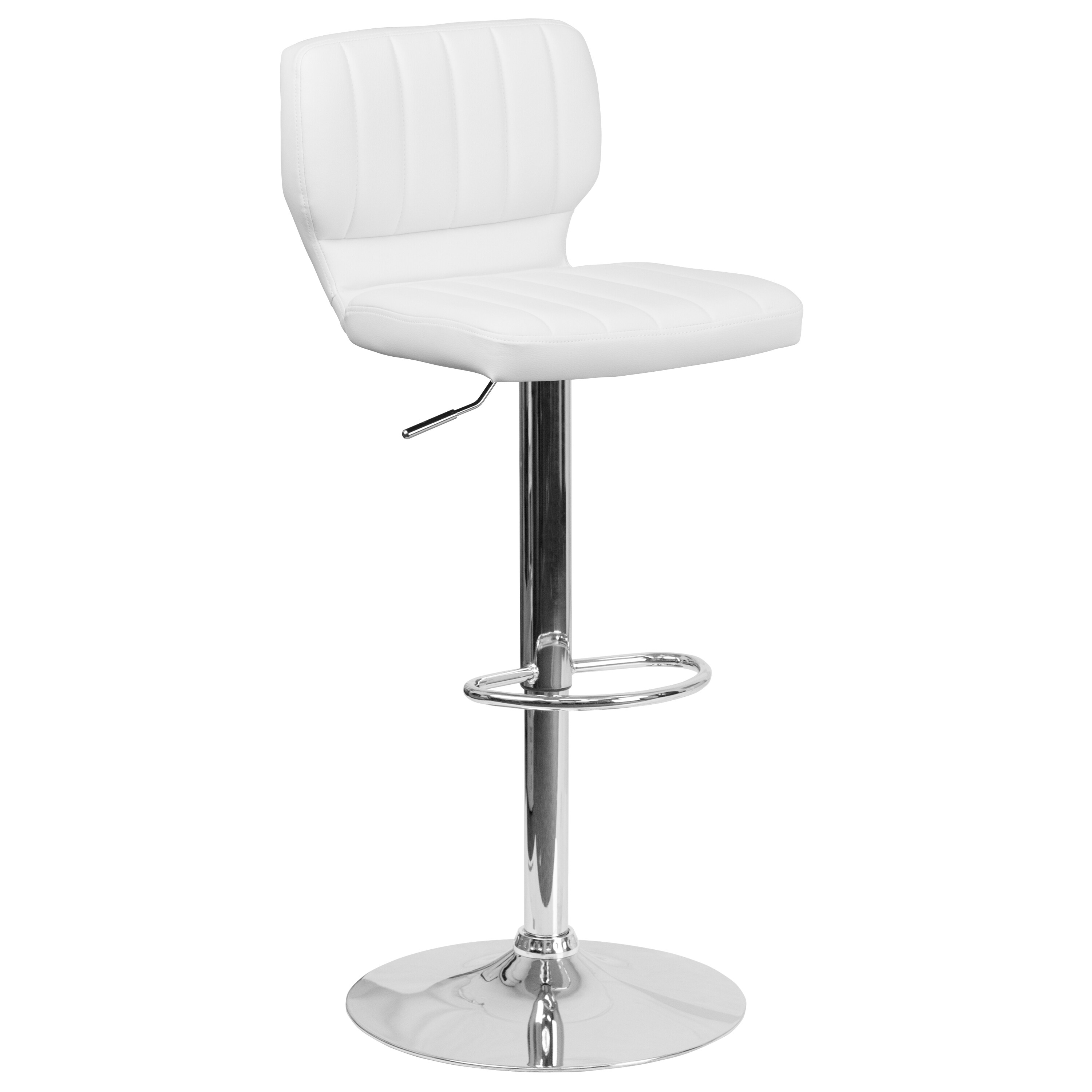 Flash Furniture 889142049029 White Vinyl 25.0-Inches H Adjustable Height Counter height Square seat Upholstered Swivel Metal Bar Stool and Back