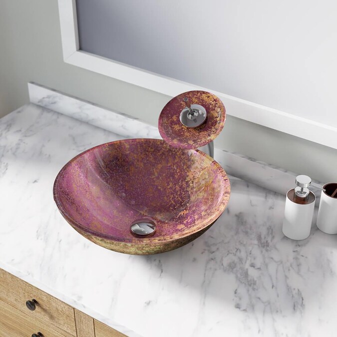 Mr Direct Pink Gold Tempered Glass, Round Glass Vessel Sinks
