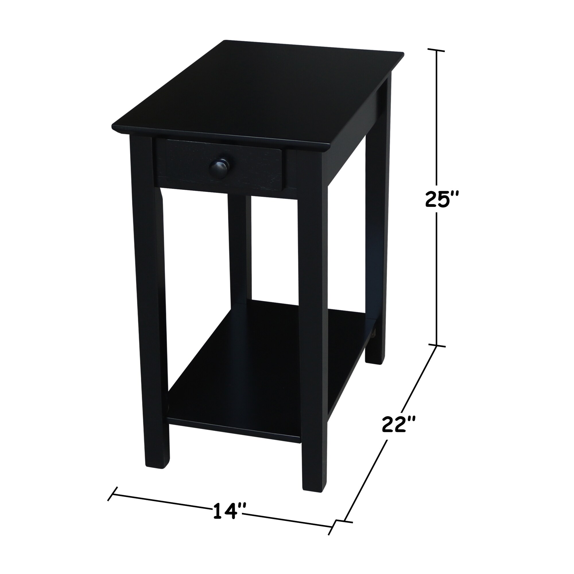 Elegant Black Solid Wood Narrow End Table with Storage