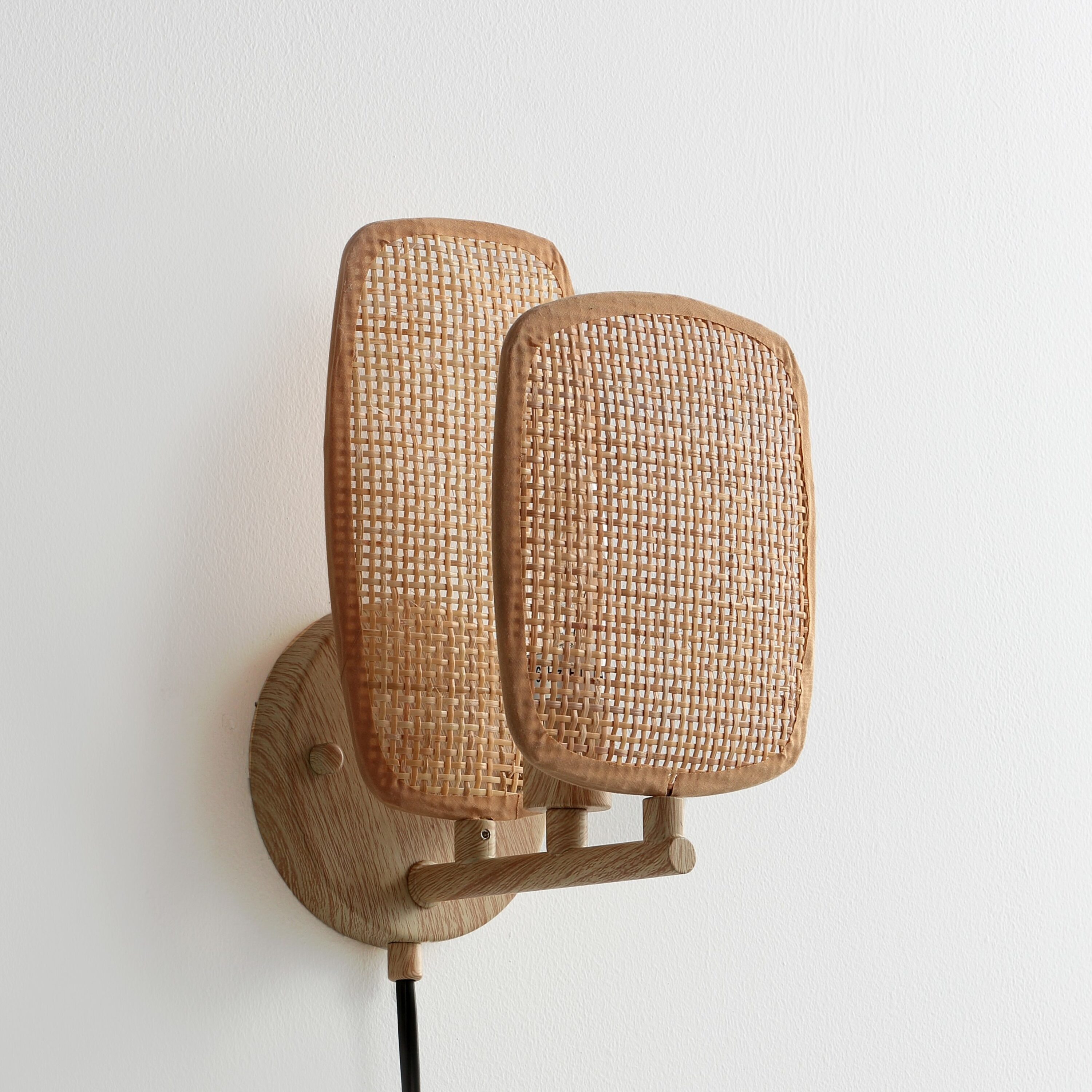 Natural Woven Bamboo Plug-in Wall Sconce with Dimmer