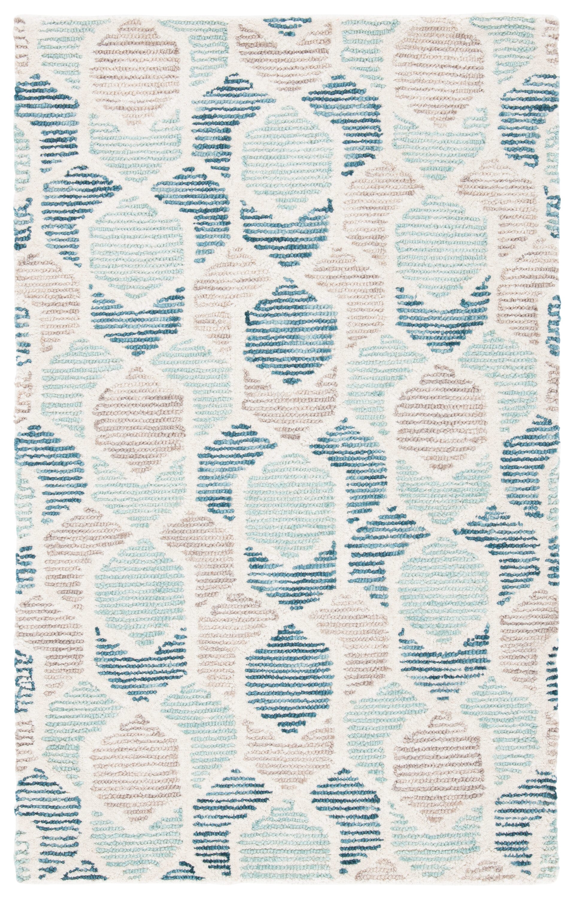 Turquoise and Beige Hand-Tufted Wool Geometric Area Rug 3' x 5'