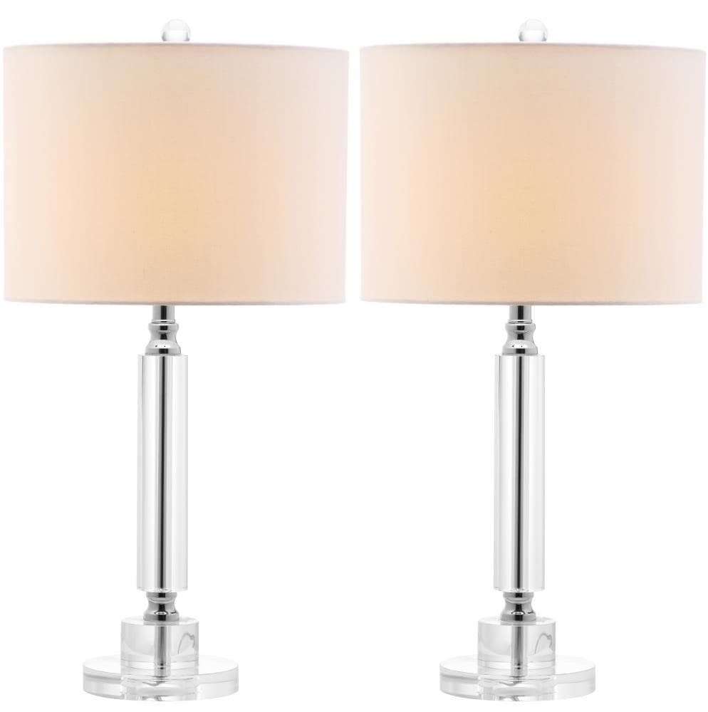 Deco Column Crystal Table Lamp Set with White Drum Shades