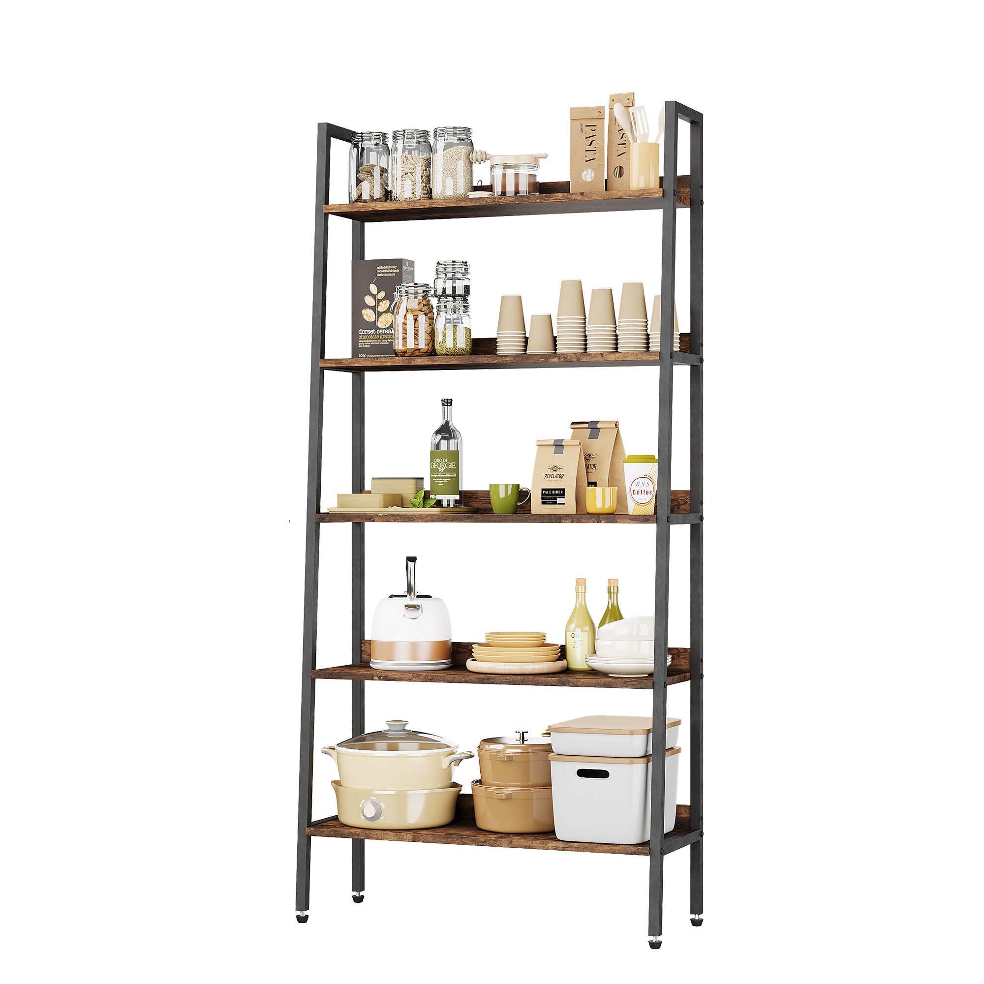 IdealHouse 5 Tier Bookshelf Farmhouse Wood Bookcase with Adjustable ...