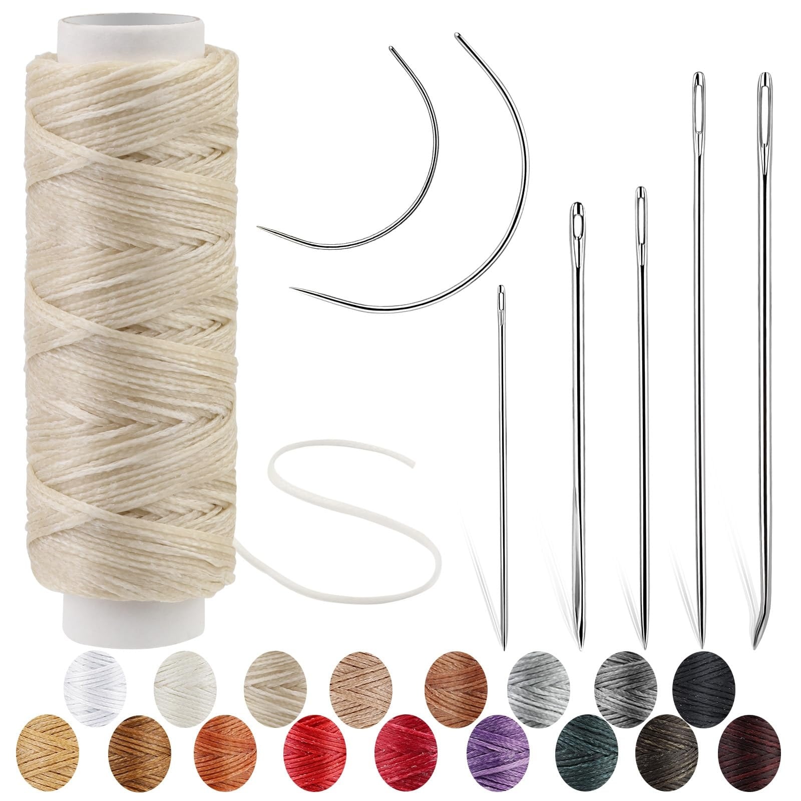 Misopily Leather Hand Sewing Kit 32 Yards 150D Flat Waxed Thread 7 Upholstery Needles for Canvas Carpet Sofa Bag Repair Beige #B05MS12041