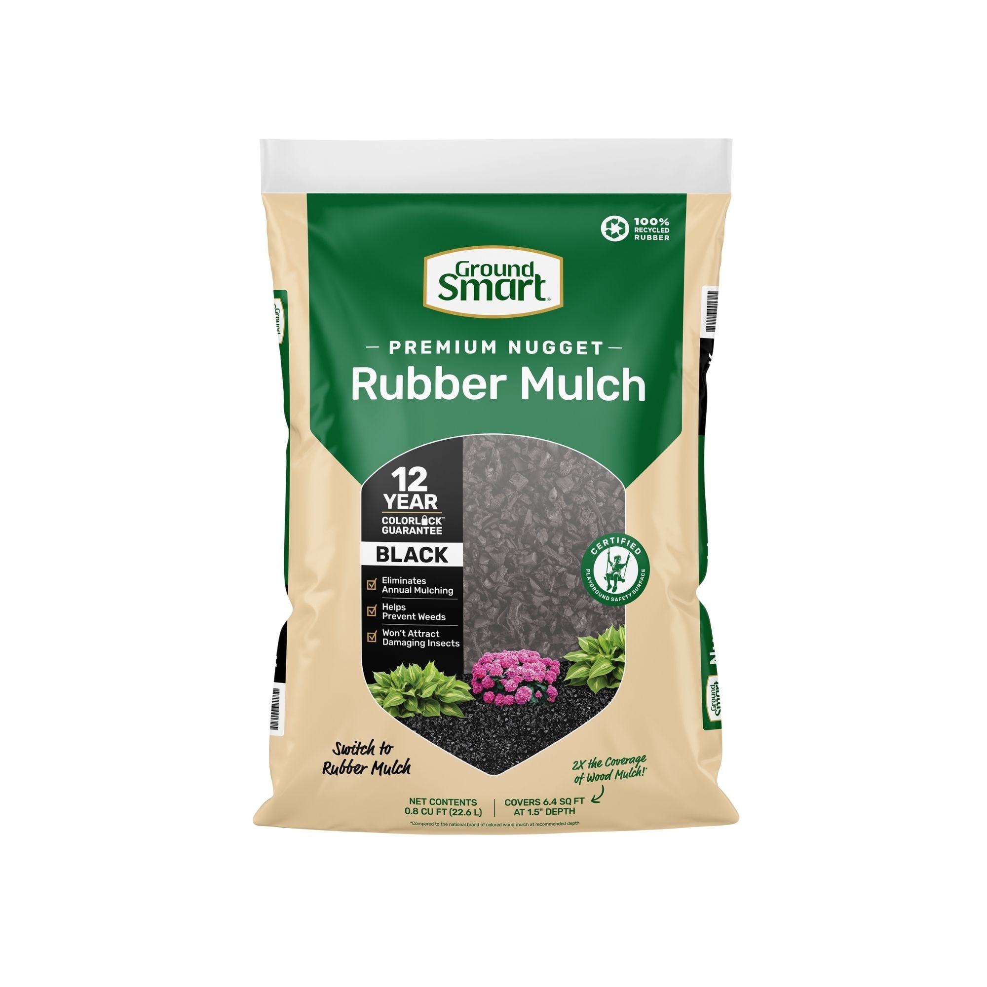 GroundSmart GSNG08BK96 Premium Nugget 0.8-cu ft Black Rubber Mulch