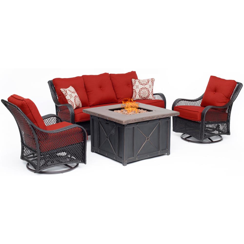 Hanover ORL4PCDFPSW2-BRY Orleans 4-Piece Patio Conversation Set with Red Cushions