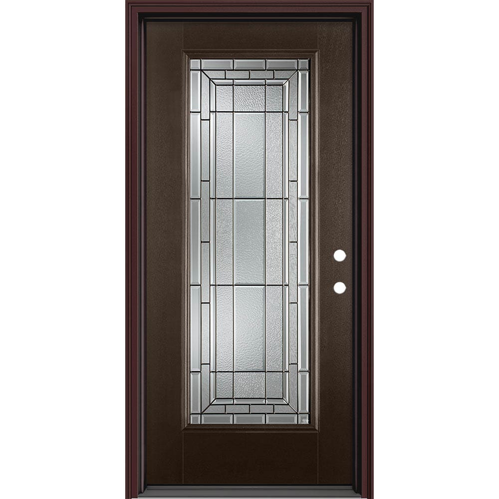 Masonite 631338 Sequence 64-in x 80-in x 4-9/16-in Fiberglass Full lite Left-hand inswing Walnut Painted Prehung Front Door with Brickmould Insulating core