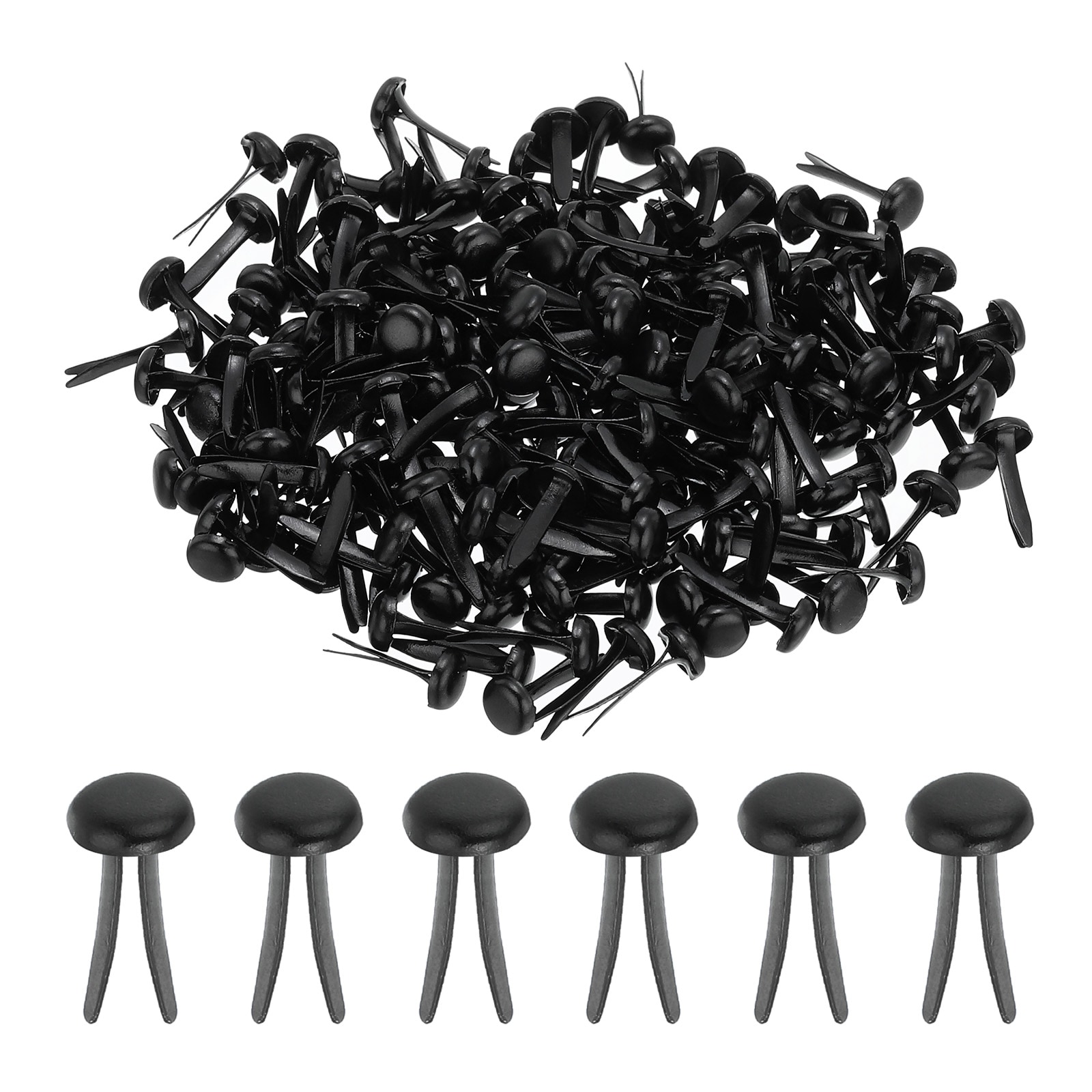 PATIKIL 200pcs Paper Brass Fasteners Split Pins Pastel Mini Metal Brads Round Head Plated Fastener for Craft Art Scrapbooking DIY Supplies Black 6 x 12mm