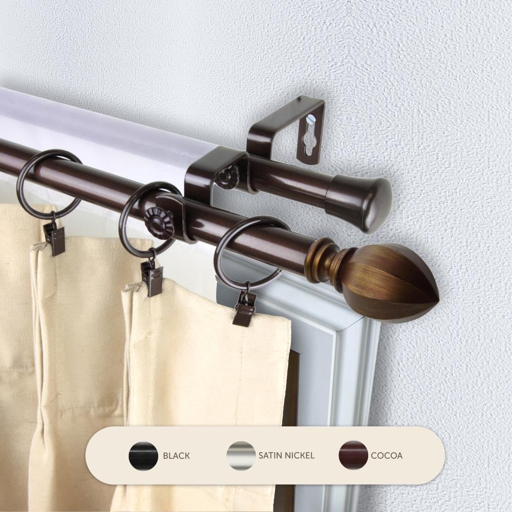 Hart & Harlow L4718-287 13/16-in Milton 28-in to 48-in Cocoa Steel Double curtain rod with Finials