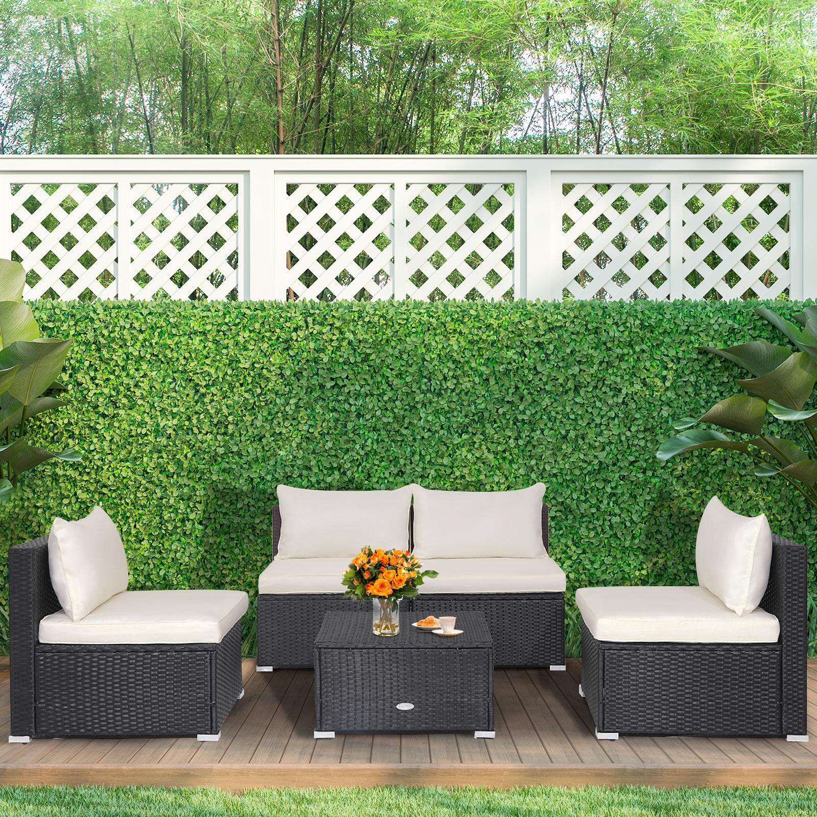 BABOOM BOM-W69932-CO 5 -Piece Rattan Patio Conversation Set with Off-white Cushions