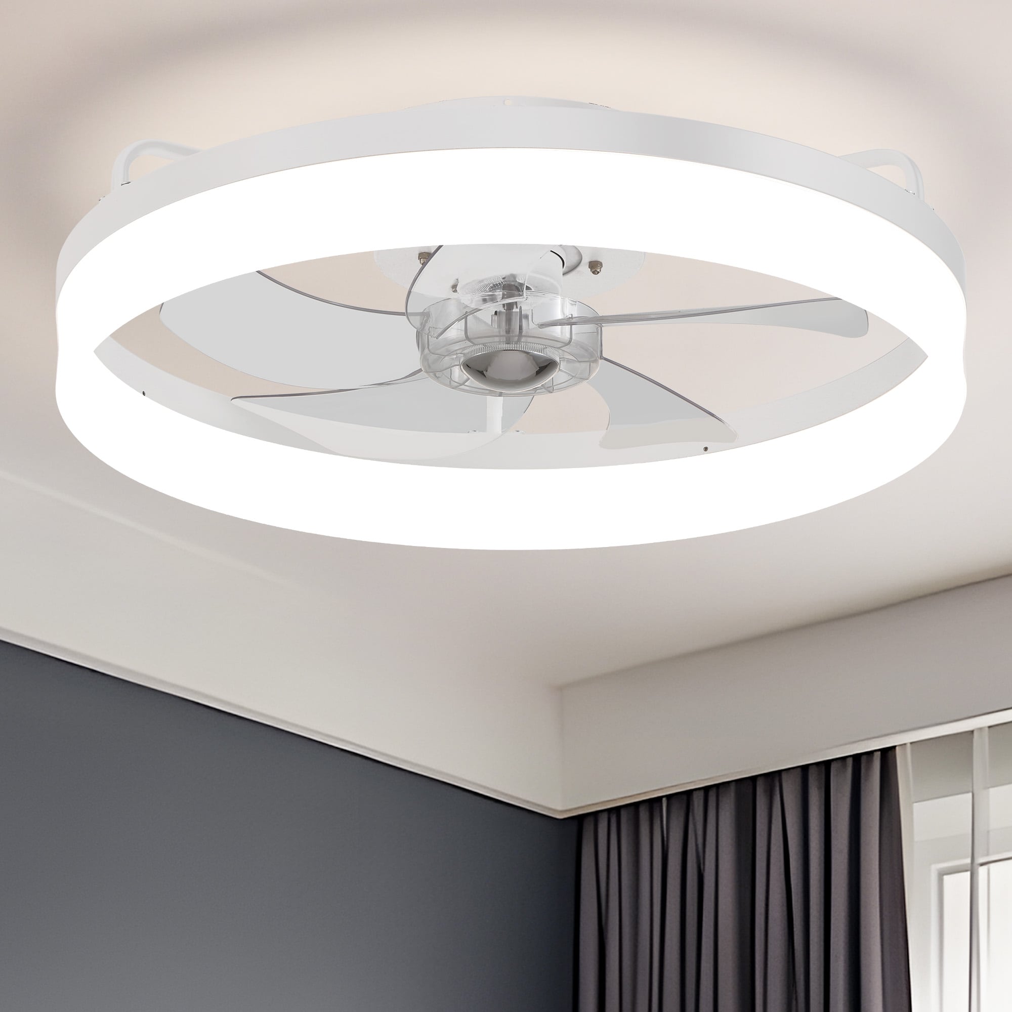 Antoine LSFD-29 20-in Color-Changing Integrated LED Flush Mount Smart Matte White with Clear Blades Ceiling Fan With Light - Remote Included ( 5 -Blade )