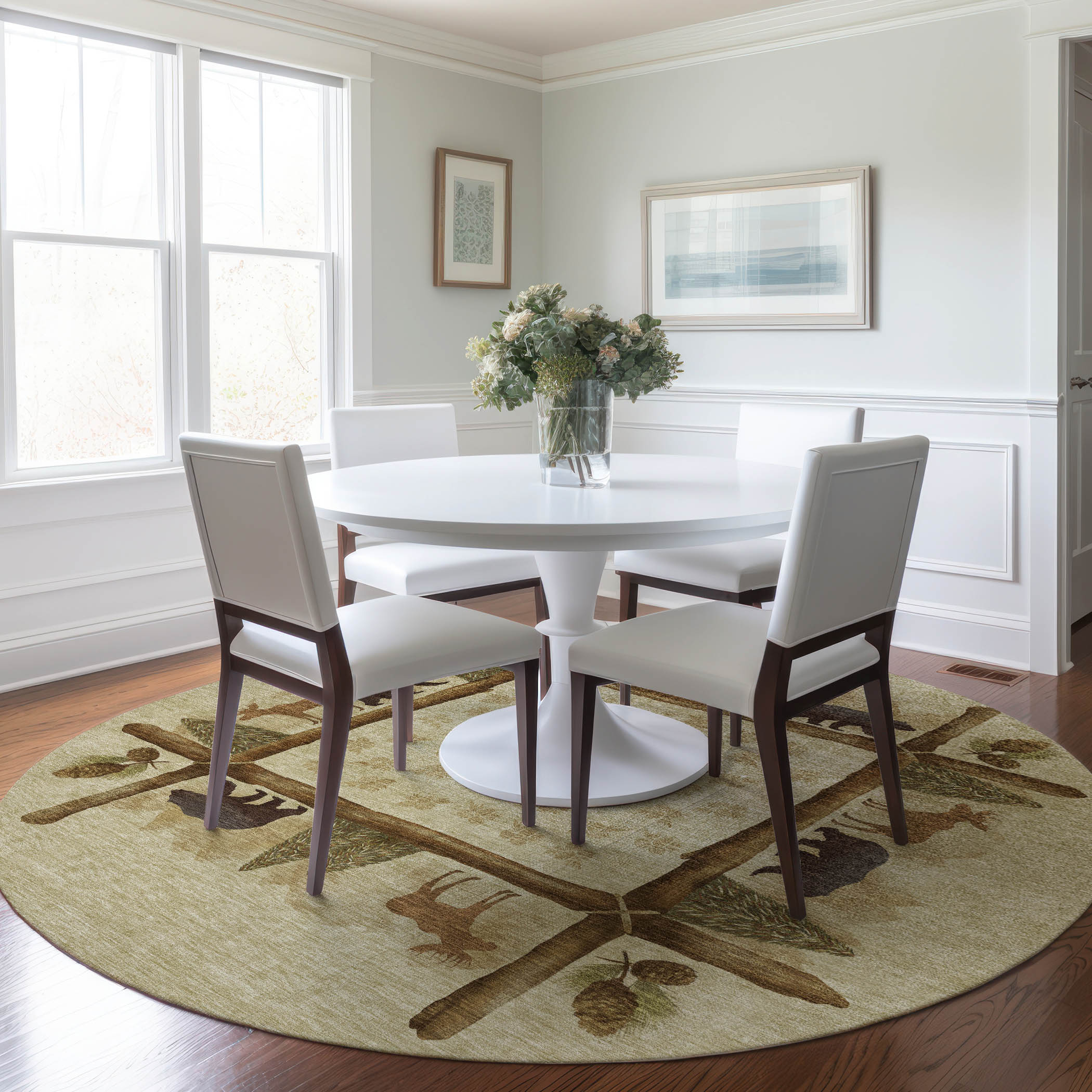 Addison Rugs AMF142KH8RO Mayfield AMF142KH 8 x 8 (ft) Loomed Polyester Khaki Round Indoor Geometric Machine washable Area rug
