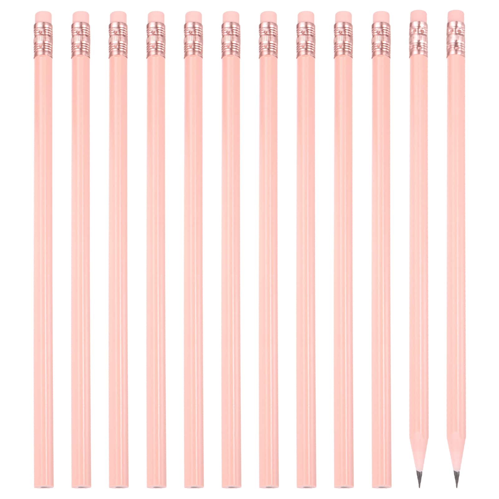 Unique Bargains Round Pencils 12pcs Triangle HB Graphite Pencil Wooden Pencils with Eraser for Classroom Office Writing Drawing Supplies Pink