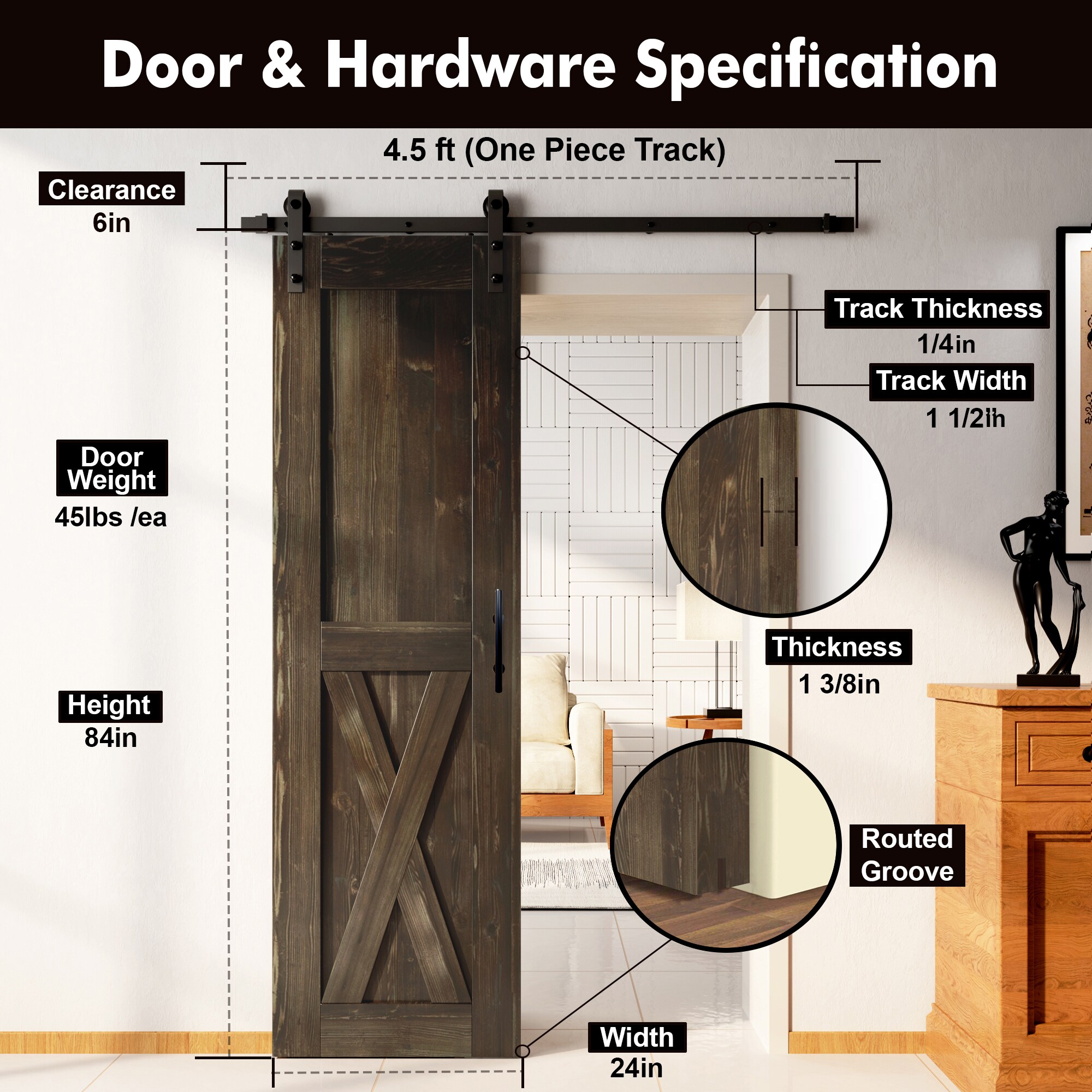 HOMACER YT1TGH054C-2484-X-EB Barn-Doors - View #7