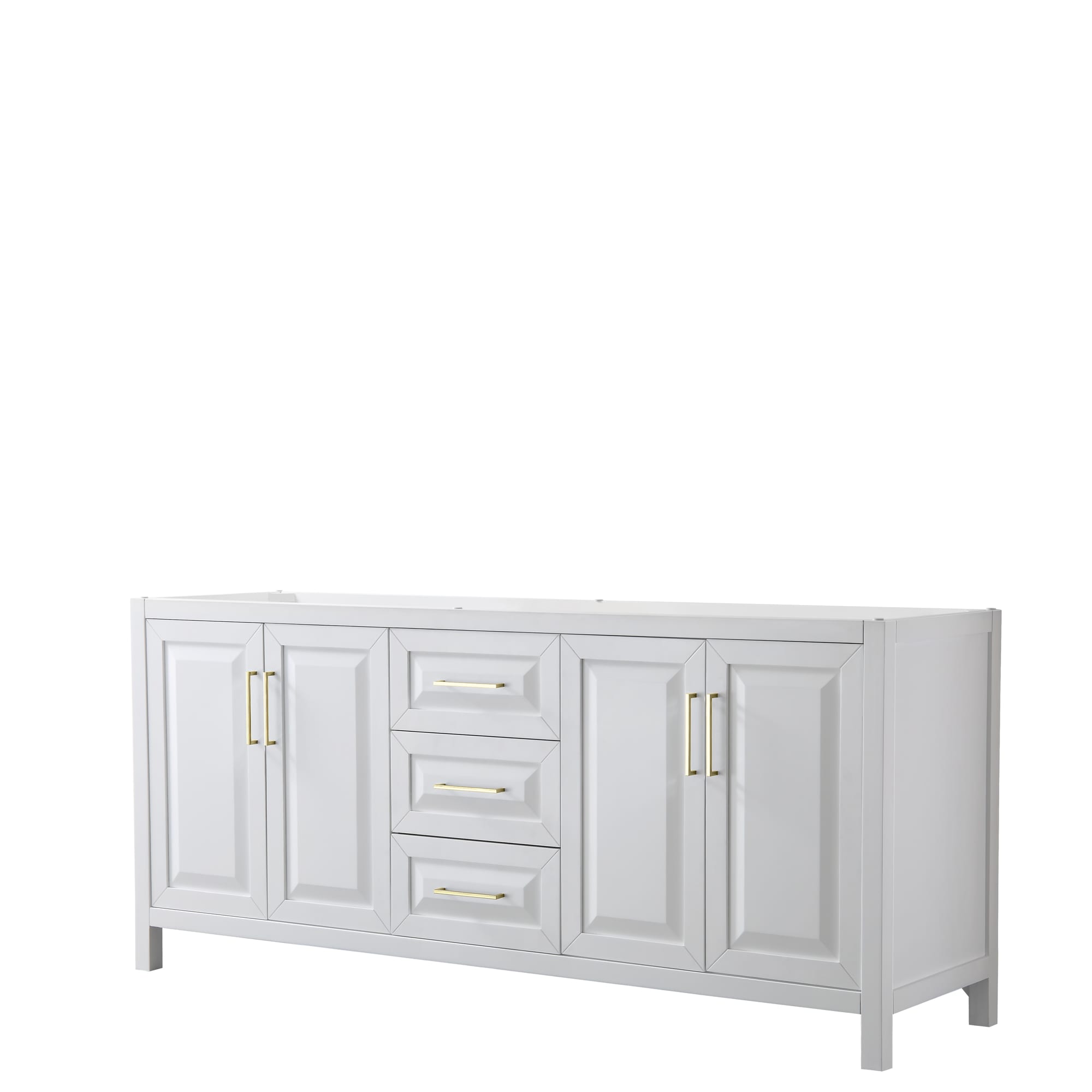 Wyndham Collection WCV252580DWGCXSXXMXX Daria 80-in White with Brushed Gold Trim Bathroom Vanity Base Cabinet without Top