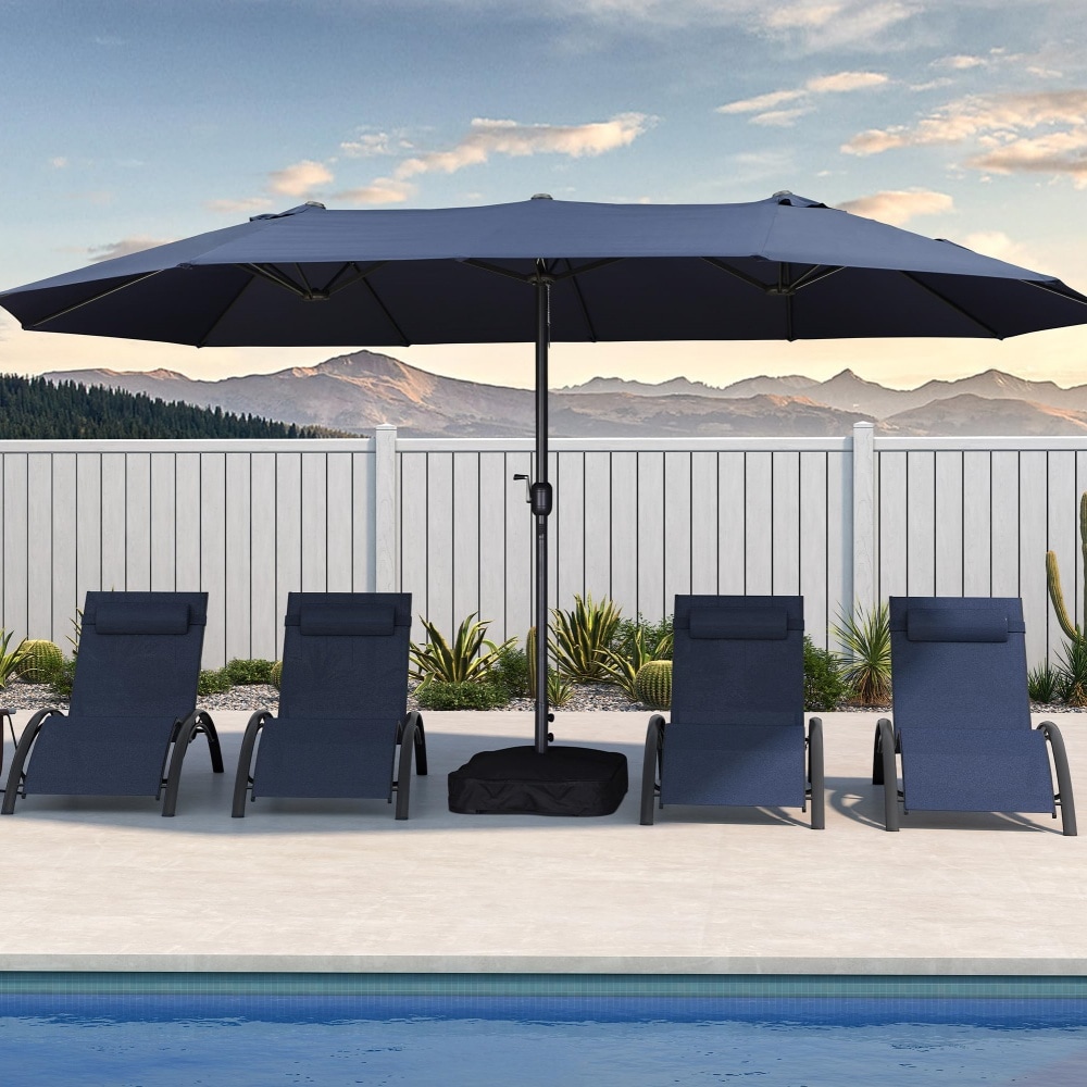 PURPLE LEAF LS03-STUM15-BL 15-ft Aluminum Light blue Crank Market Patio Umbrella with Base