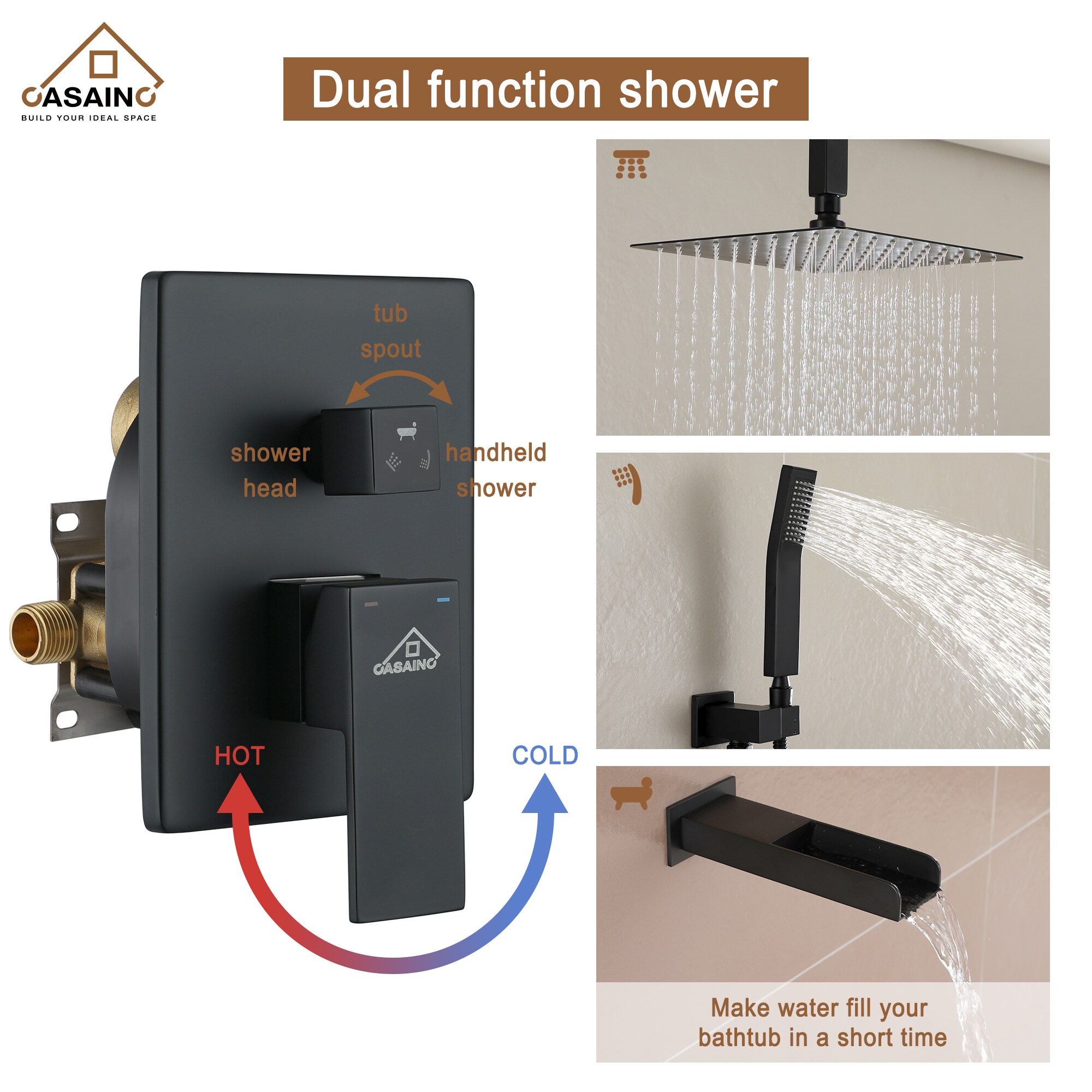 CASAINC CS3623-10MB Showerhead-Bar-Panels - View #7
