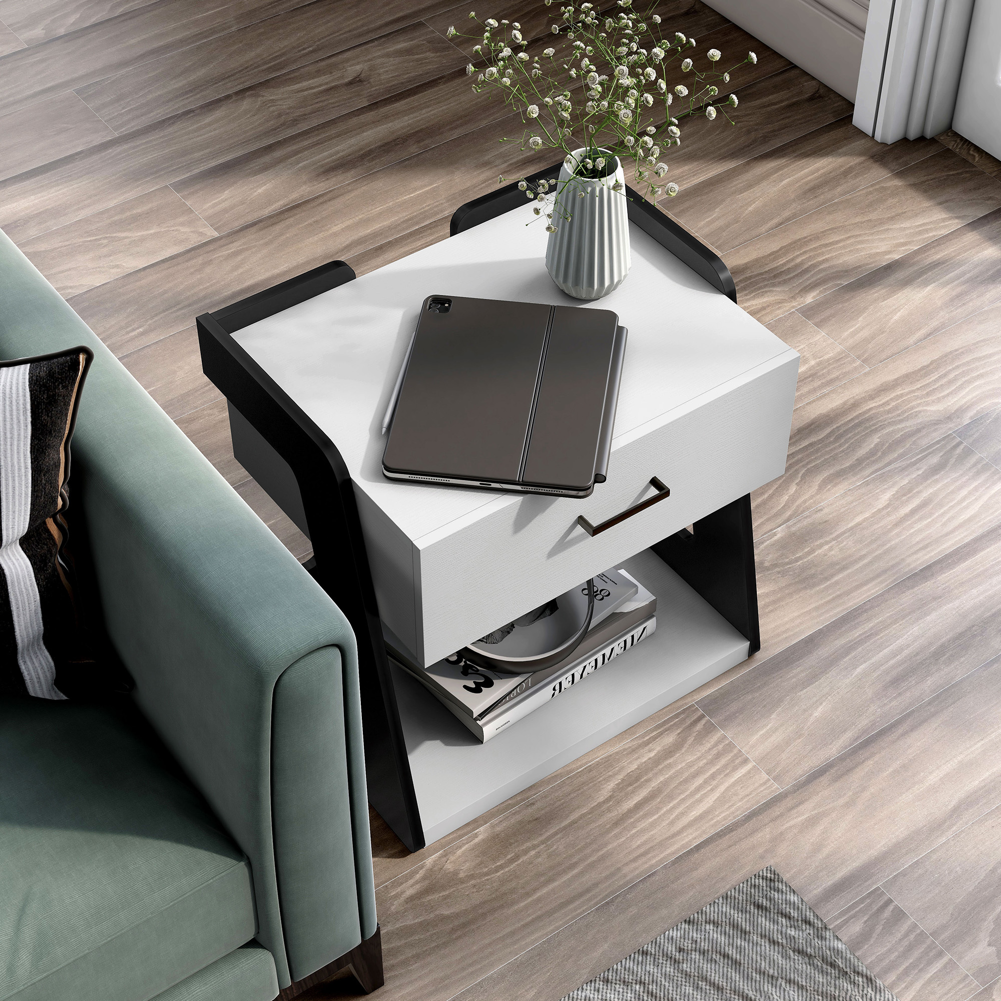 Oakley White and Black Composite Coffee and End Table Set