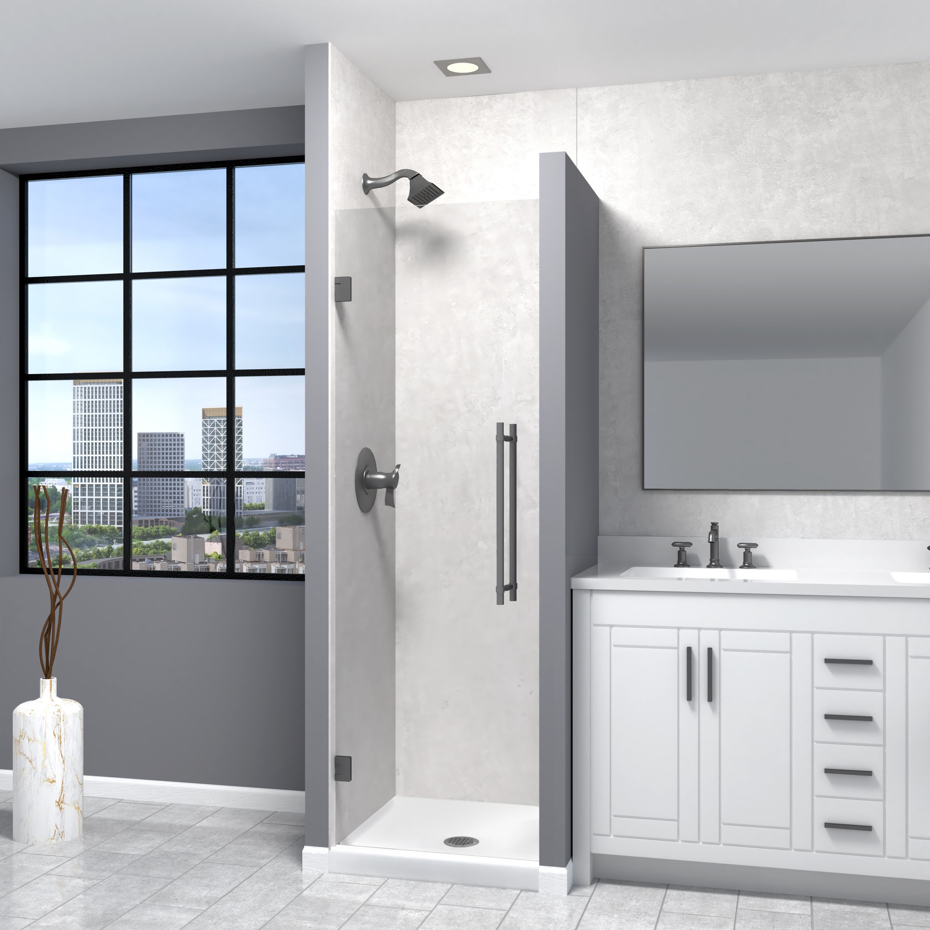 Transolid EHTA267610C-BK-MB Elizabeth Matte Black 26-in to 26-3/8-in x 76-in Semi-frameless Hinged Soft Close Shower Door
