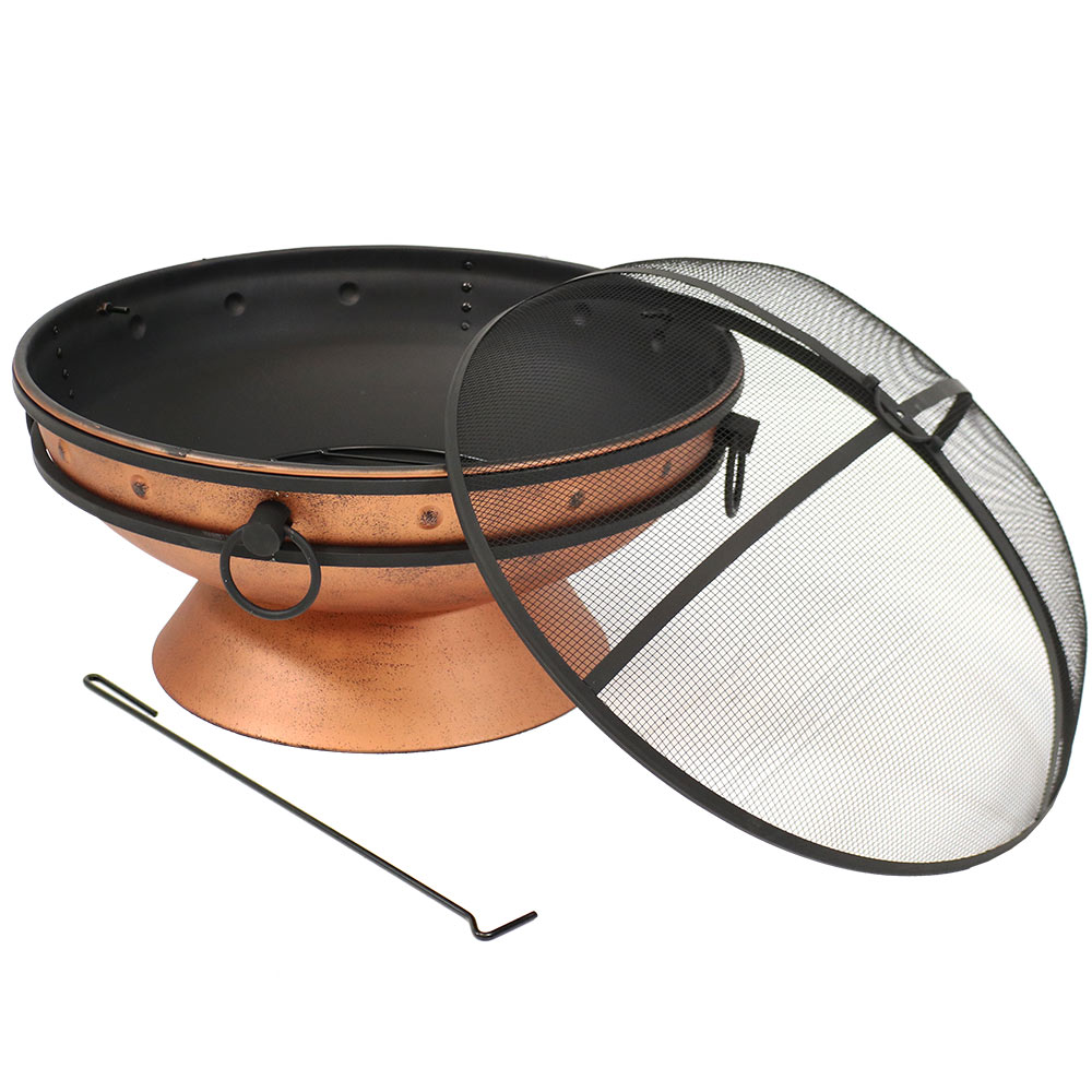 Copper Finish 30-Inch Round Wood-Burning Fire Pit with Handles
