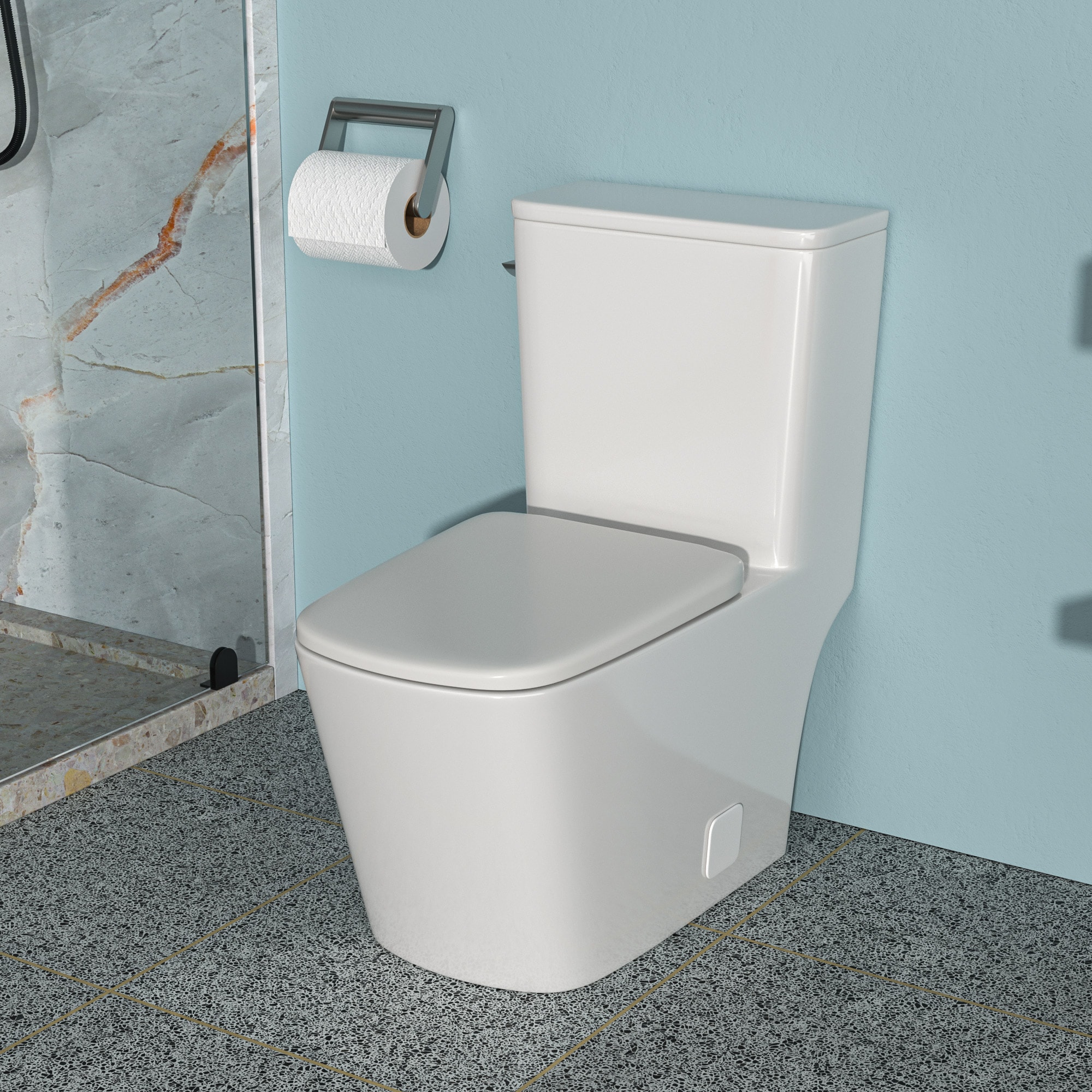 Vynxaria White Single Flush Square Chair Height 12-in Rough-In 1.28 GPF 1-piece Toilet